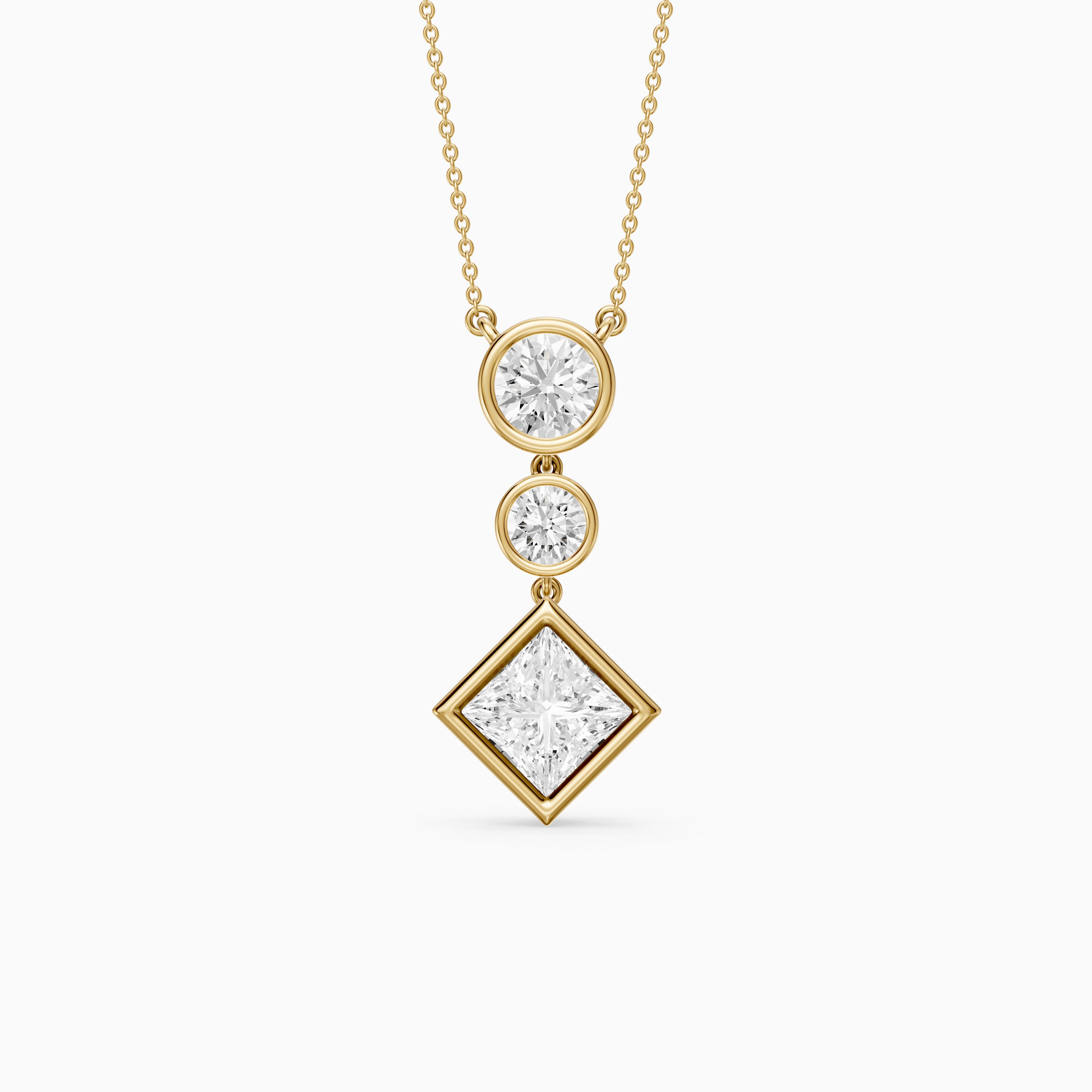 Giselle Princess Cut and Round Cut Bezel Lab Grown Diamond Pendant