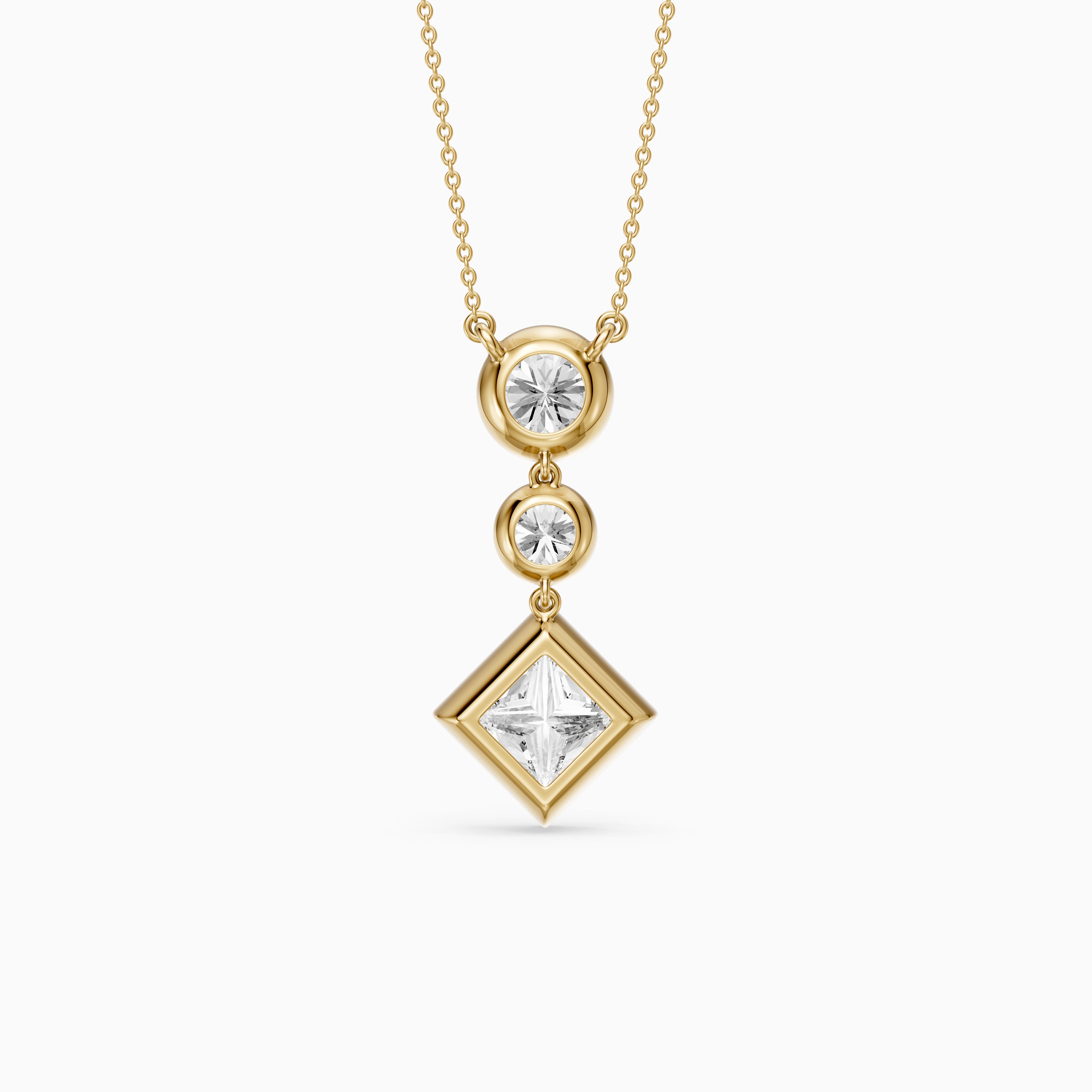 Giselle Princess Cut and Round Cut Bezel Lab Grown Diamond Pendant