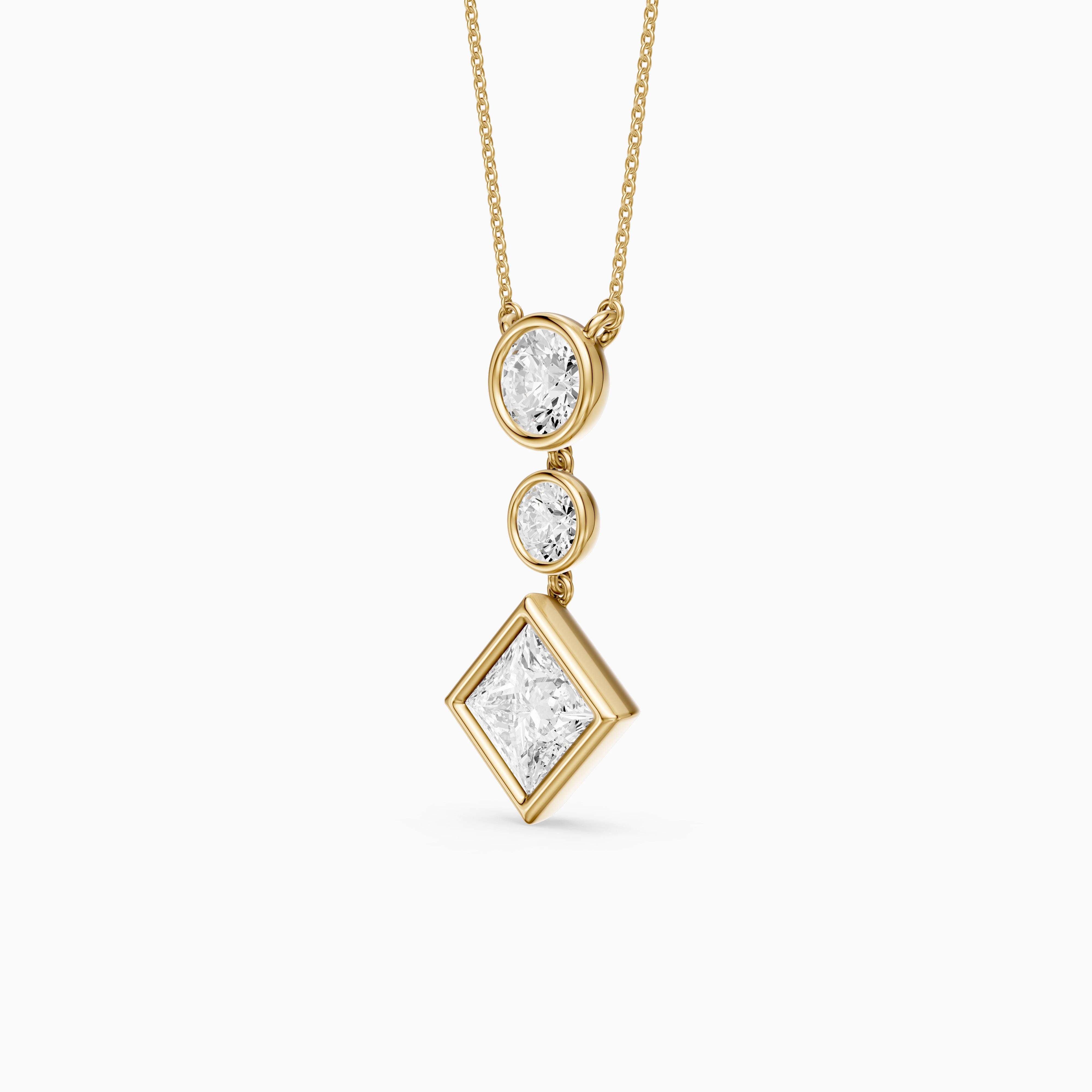 Giselle Princess Cut and Round Cut Bezel Lab Grown Diamond Pendant