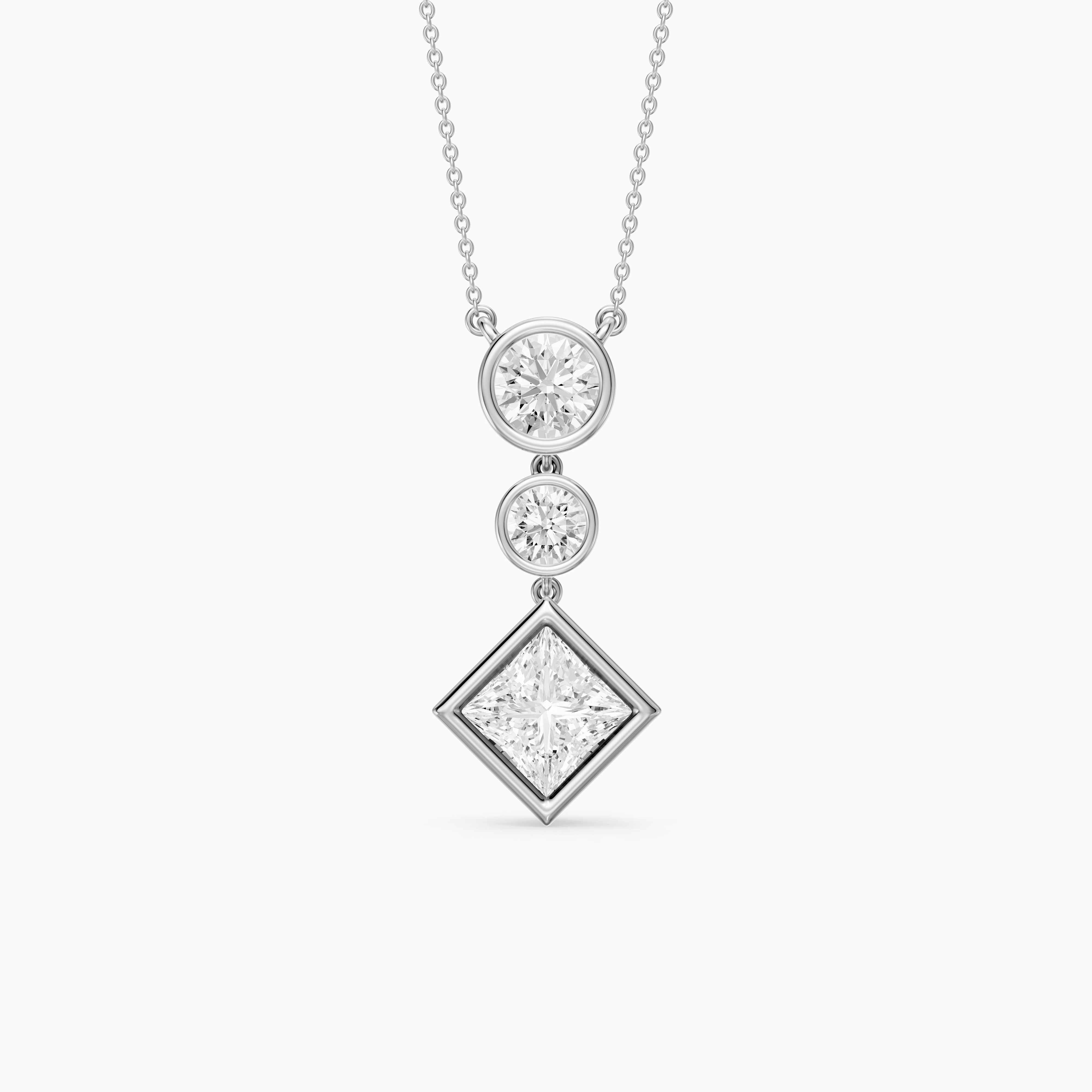Giselle Princess Cut and Round Cut Bezel Lab Grown Diamond Pendant