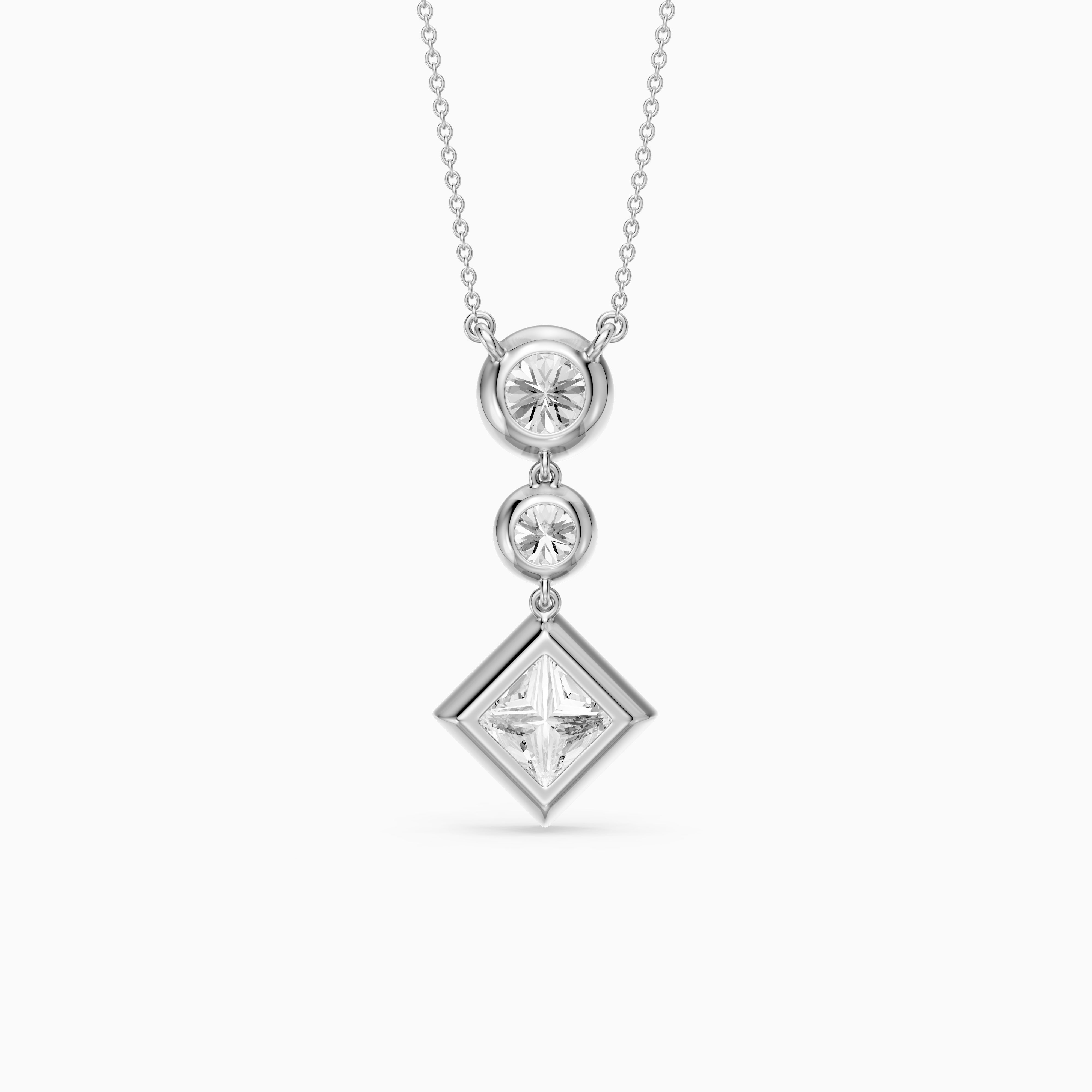 Giselle Princess Cut and Round Cut Bezel Lab Grown Diamond Pendant
