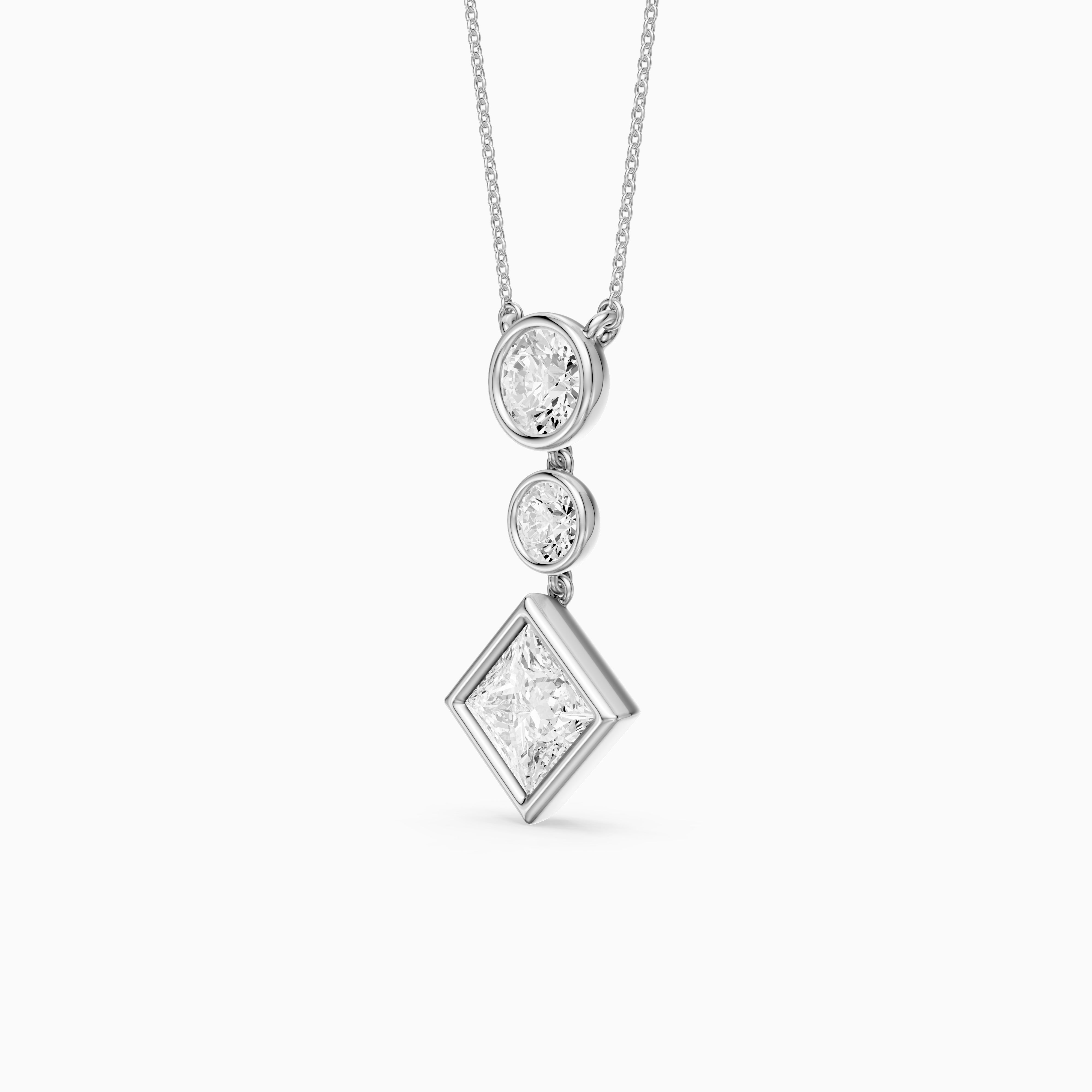 Giselle Princess Cut and Round Cut Bezel Lab Grown Diamond Pendant