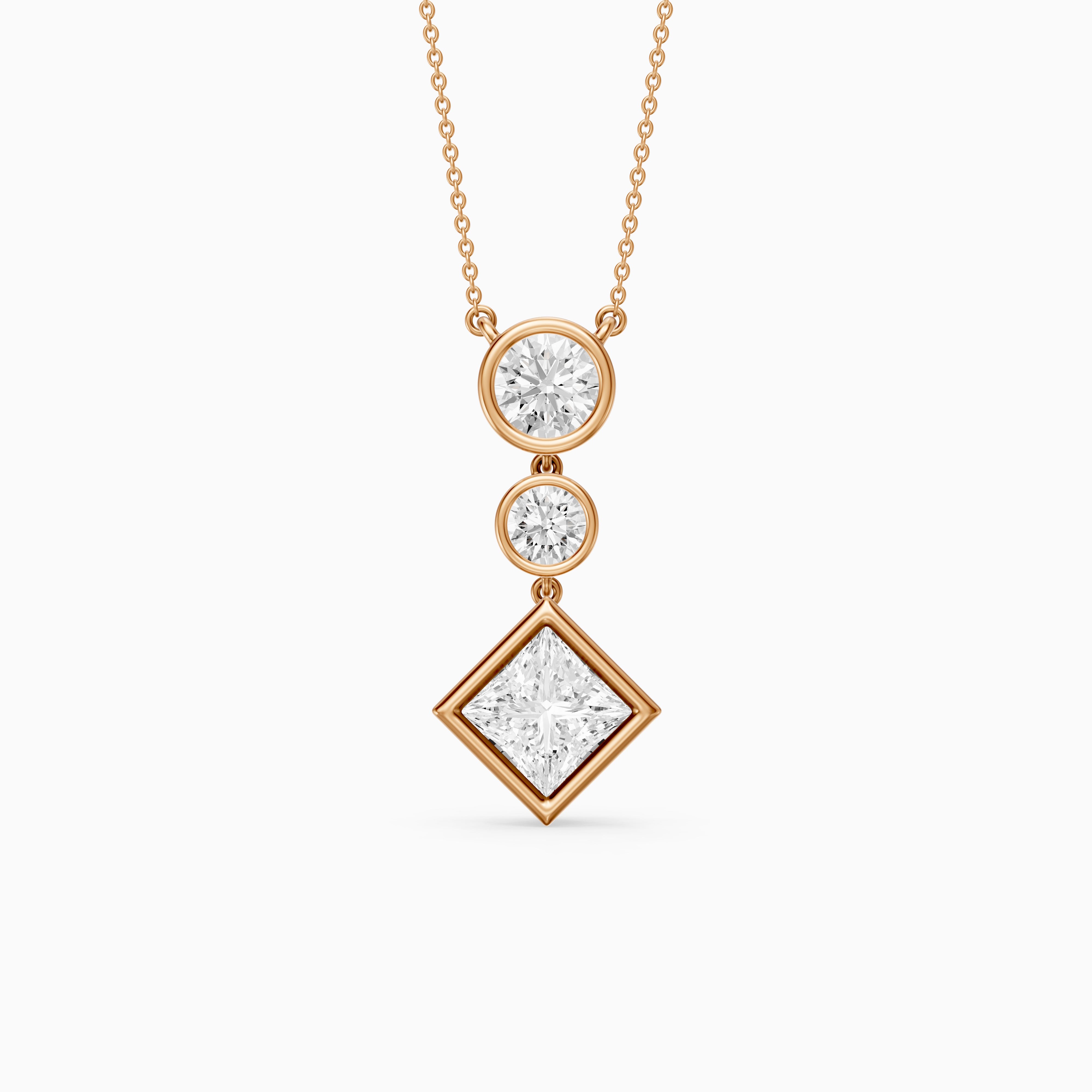 Giselle Princess Cut and Round Cut Bezel Lab Grown Diamond Pendant