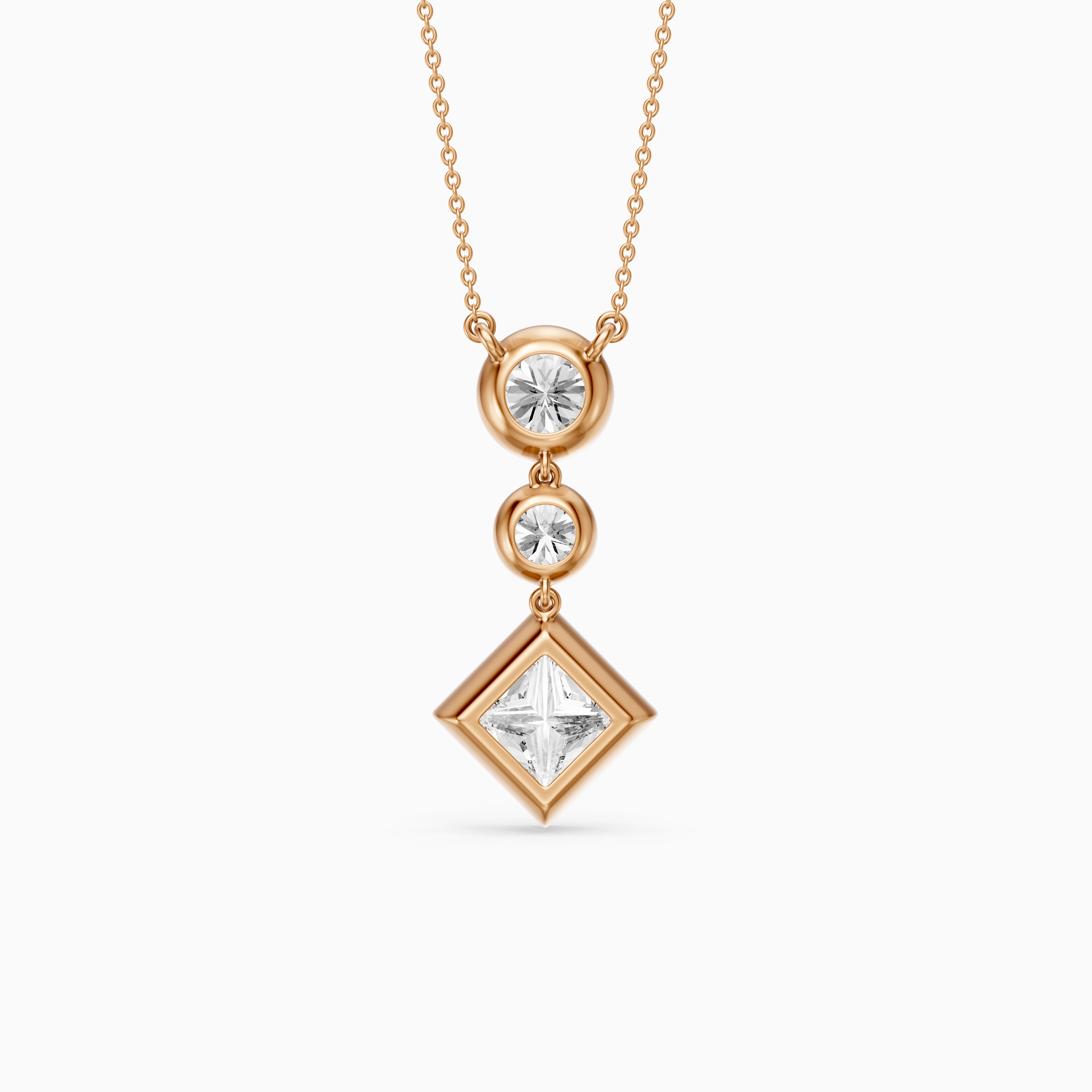 Giselle Princess Cut and Round Cut Bezel Lab Grown Diamond Pendant