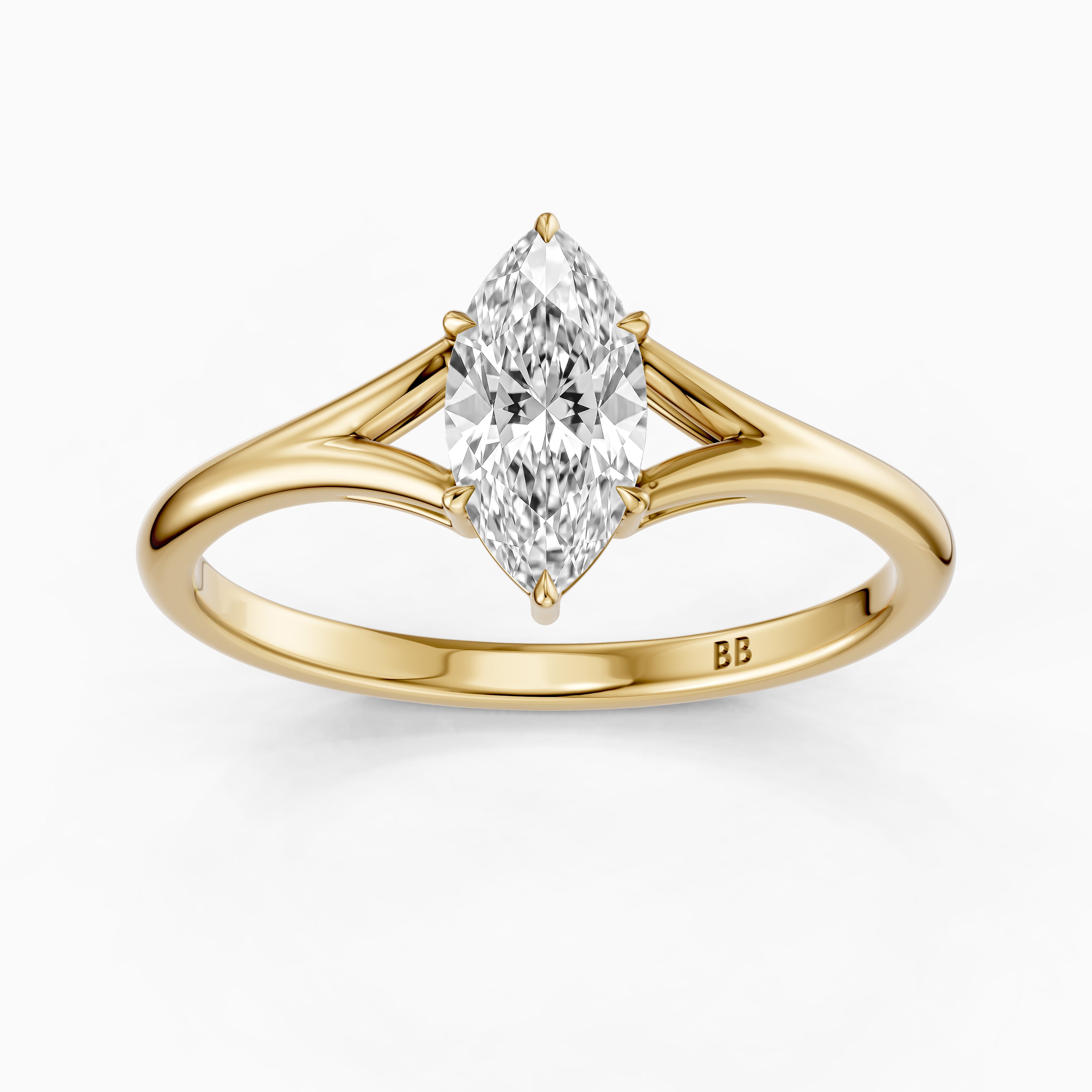 Elara Marquise Cut Lab Grown Diamond Ring with Split Cathedral Shank