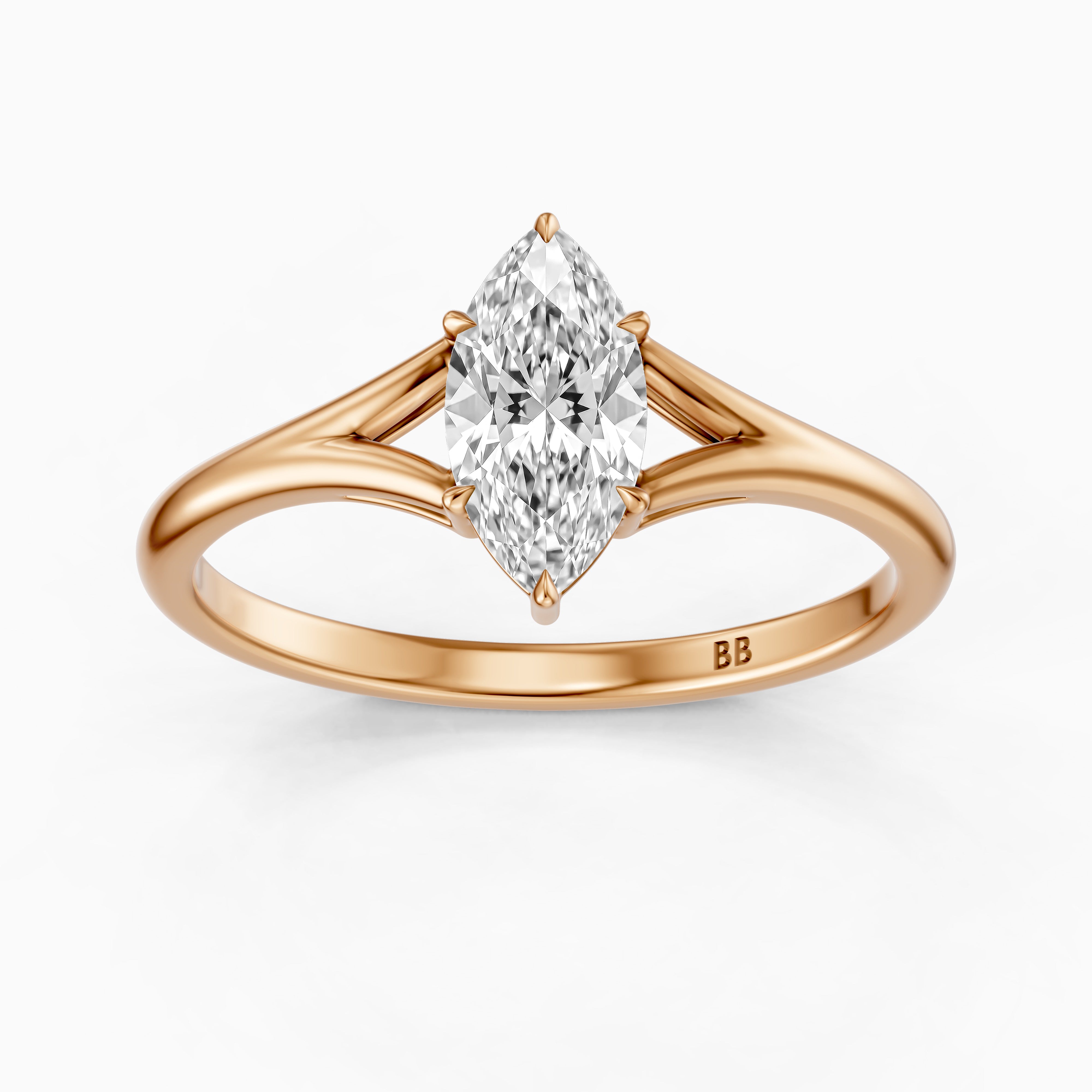 Elara Marquise Cut Lab Grown Diamond Ring with Split Cathedral Shank