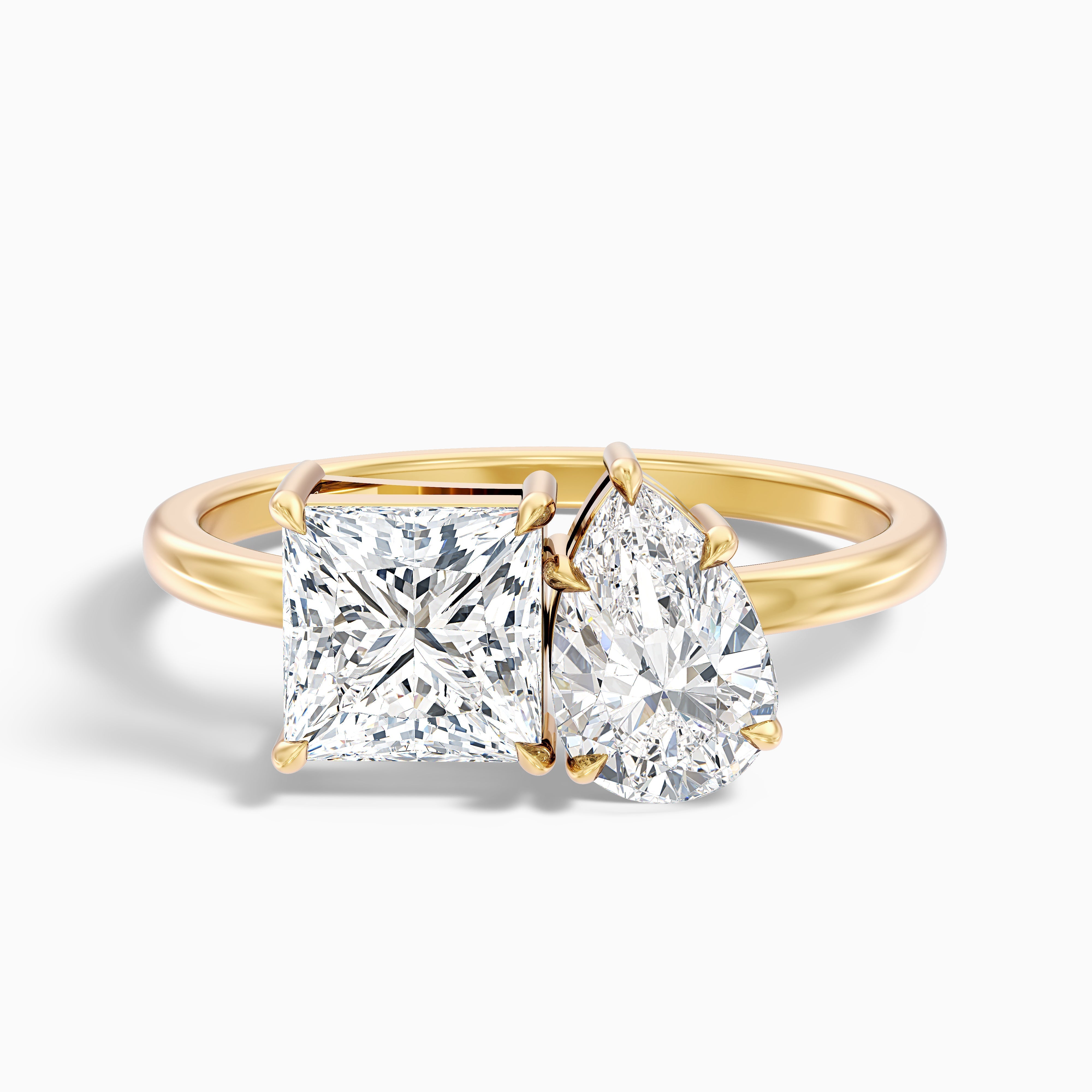 Caison Toi Et Moi Engagement Ring With Princess and Pear Two Stone Moissanite Diamond