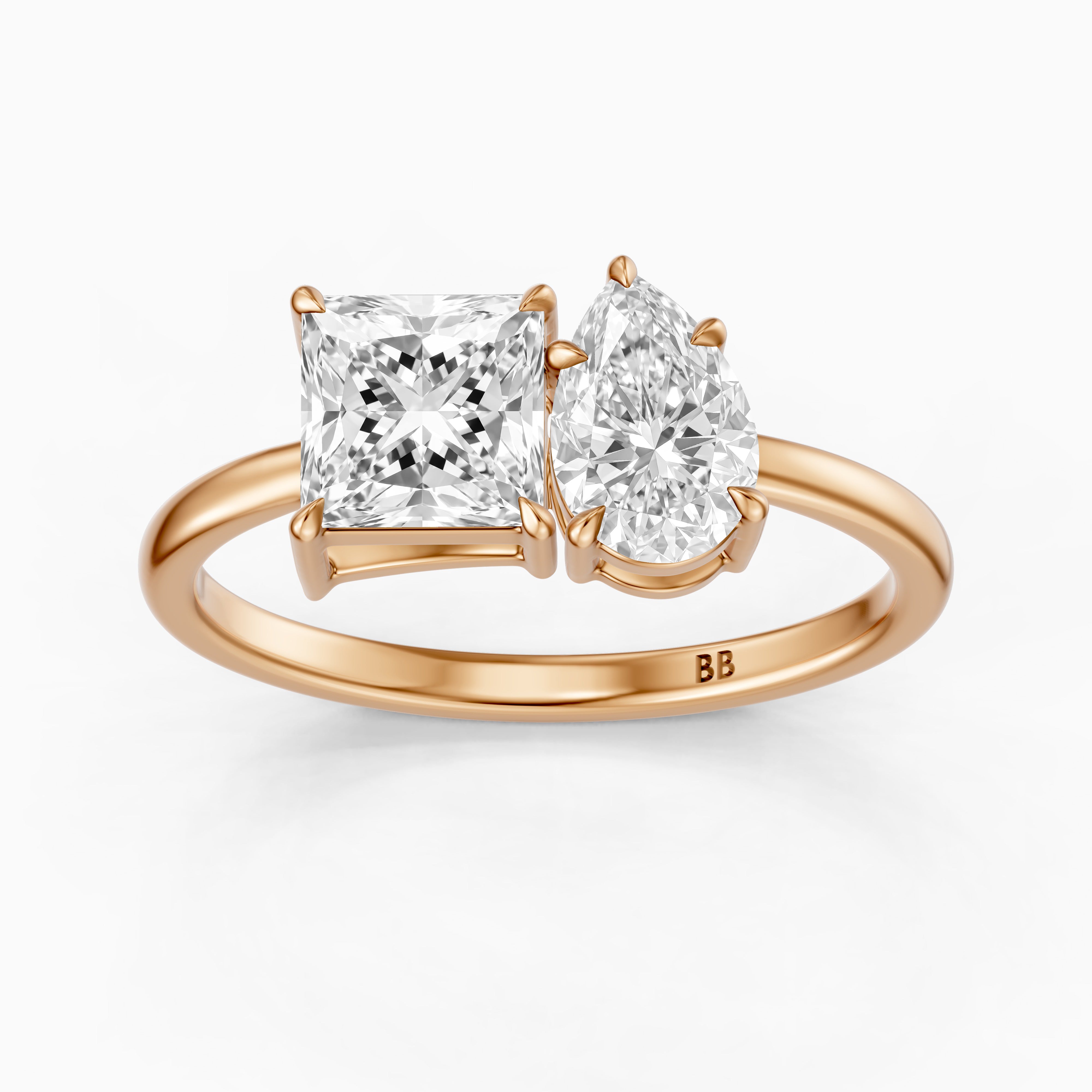 Caison Toi Et Moi Engagement Ring With Princess and Pear Two Stone Lab Grown Diamond