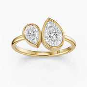 Nora Toi et Moi Pear Cut Lab Grown Diamond Ring in Bezel Setting