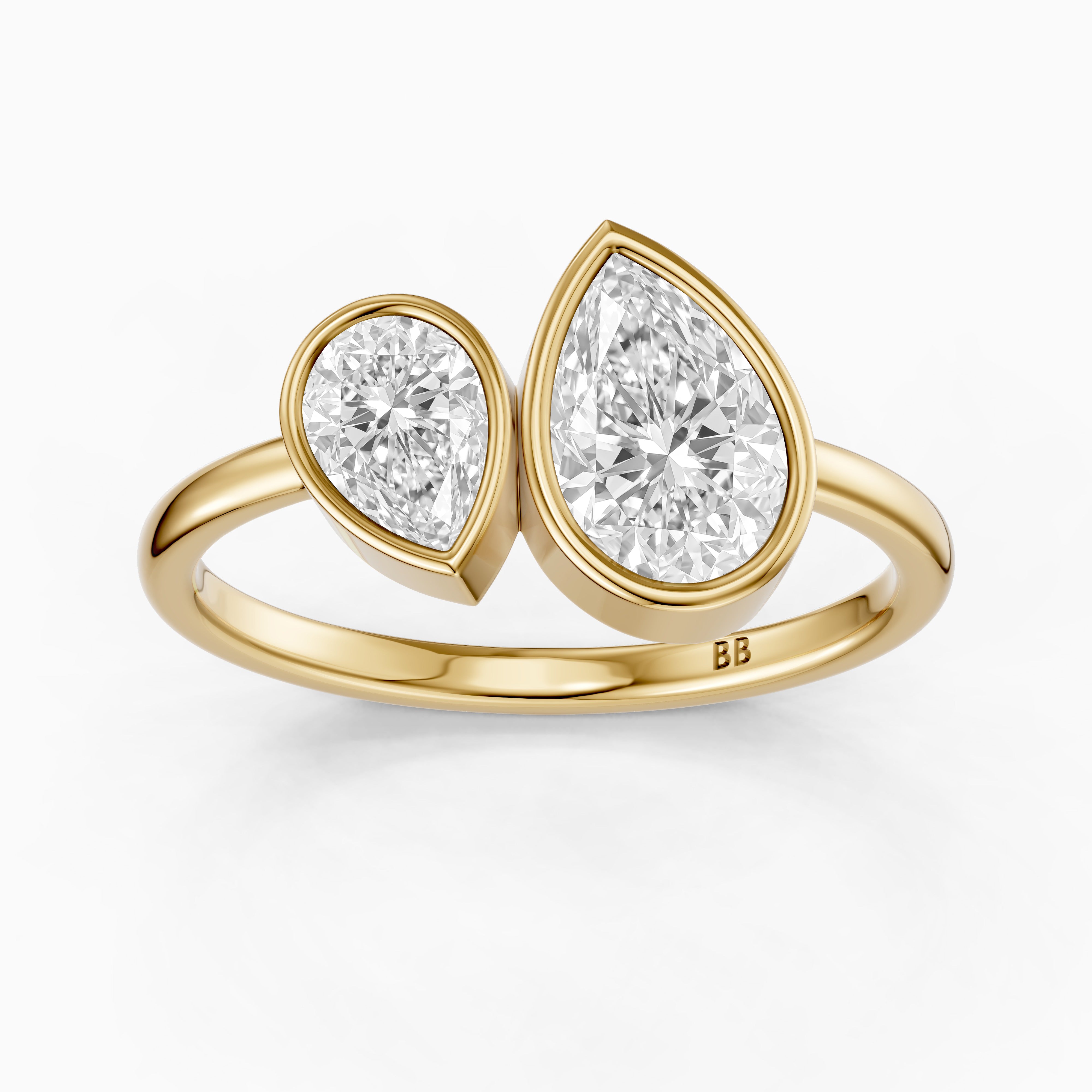 Nora Toi et Moi Pear Cut Moissanite Diamond Ring in Bezel Setting