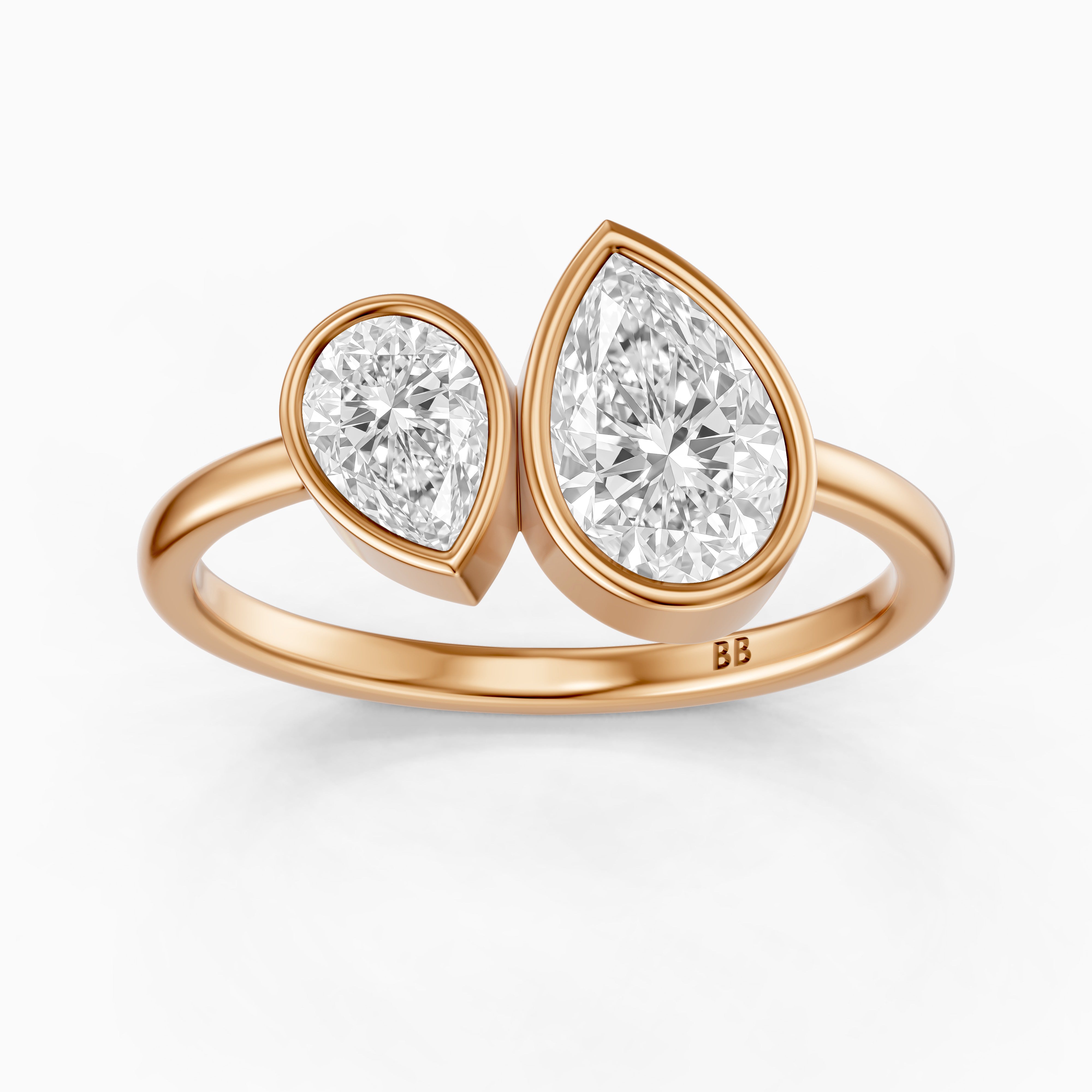 Nora Toi et Moi Pear Cut Moissanite Diamond Ring in Bezel Setting