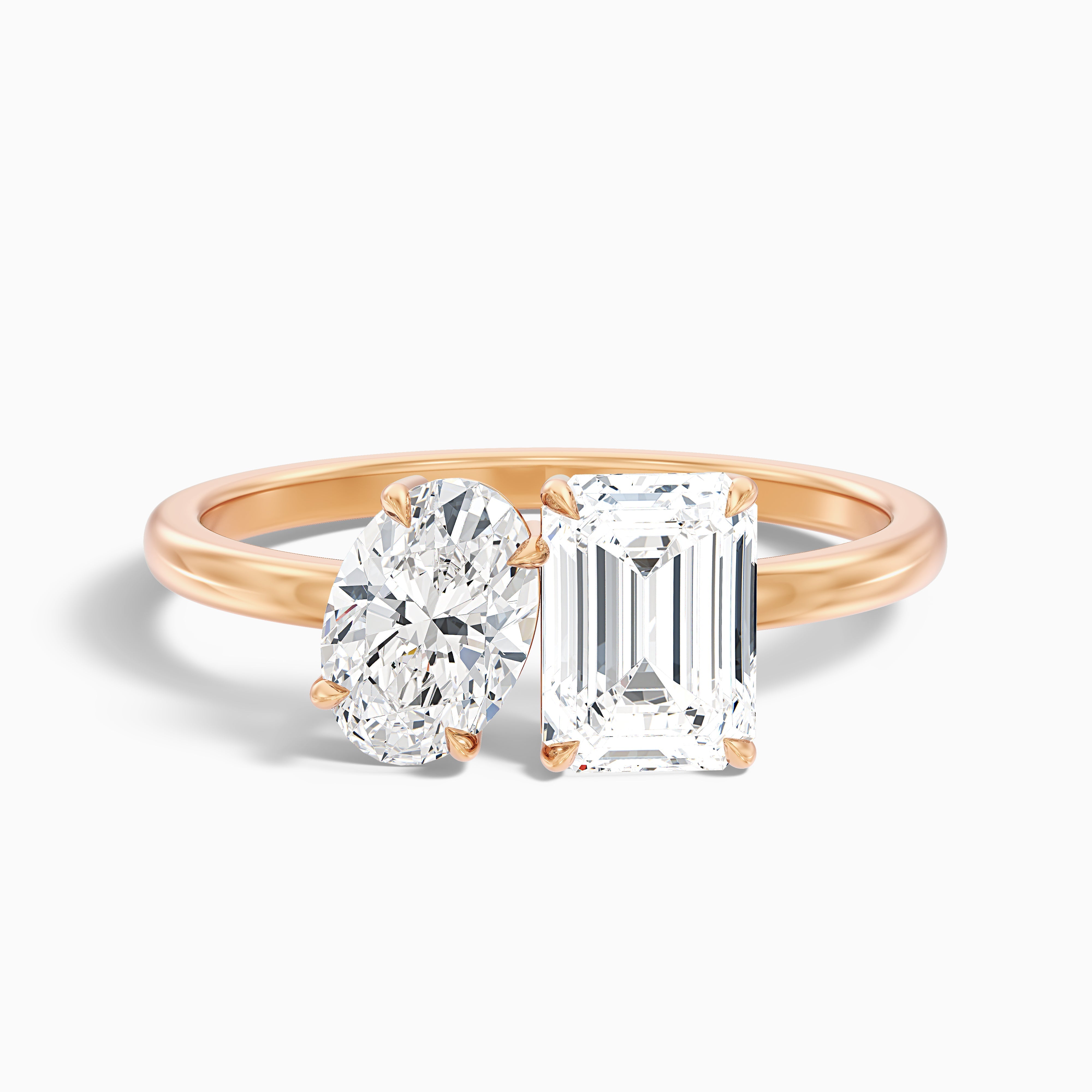 Celina Toi Et Moi Engagement Ring With Oval and Emerald Two Stone Moissanite Diamond