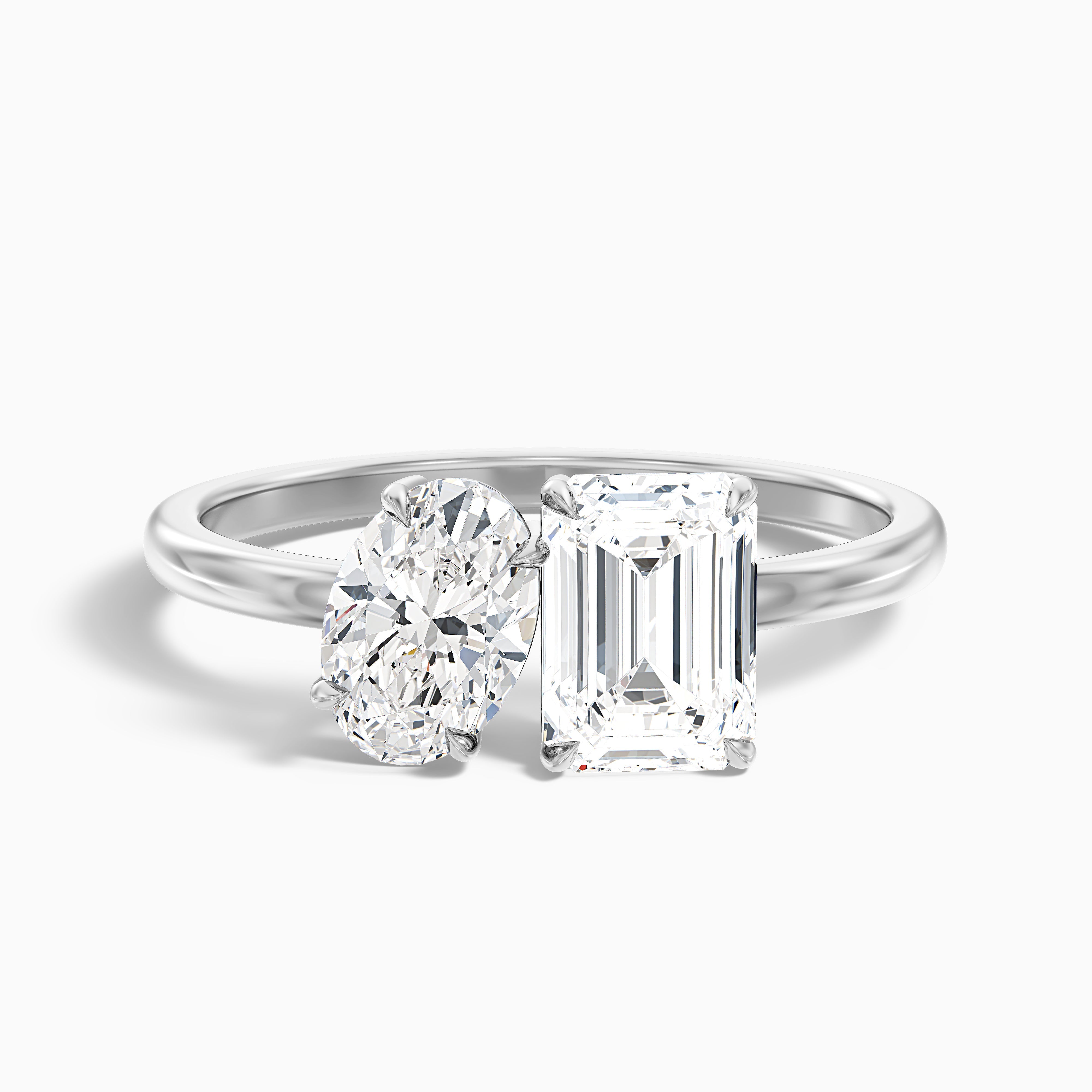 Celina Toi Et Moi Engagement Ring With Oval and Emerald Two Stone Moissanite Diamond