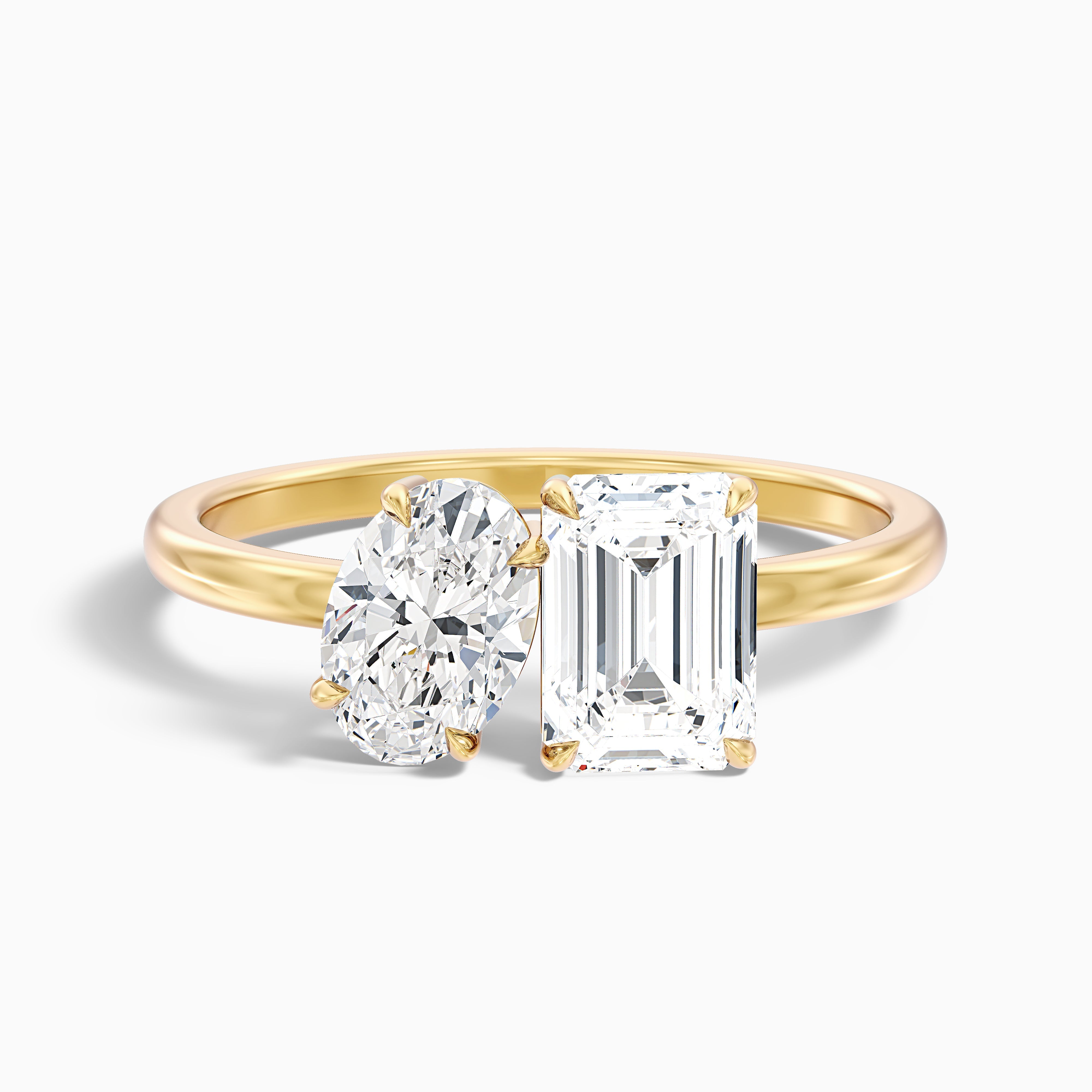 Celina Toi Et Moi Engagement Ring With Oval and Emerald Two Stone Moissanite Diamond