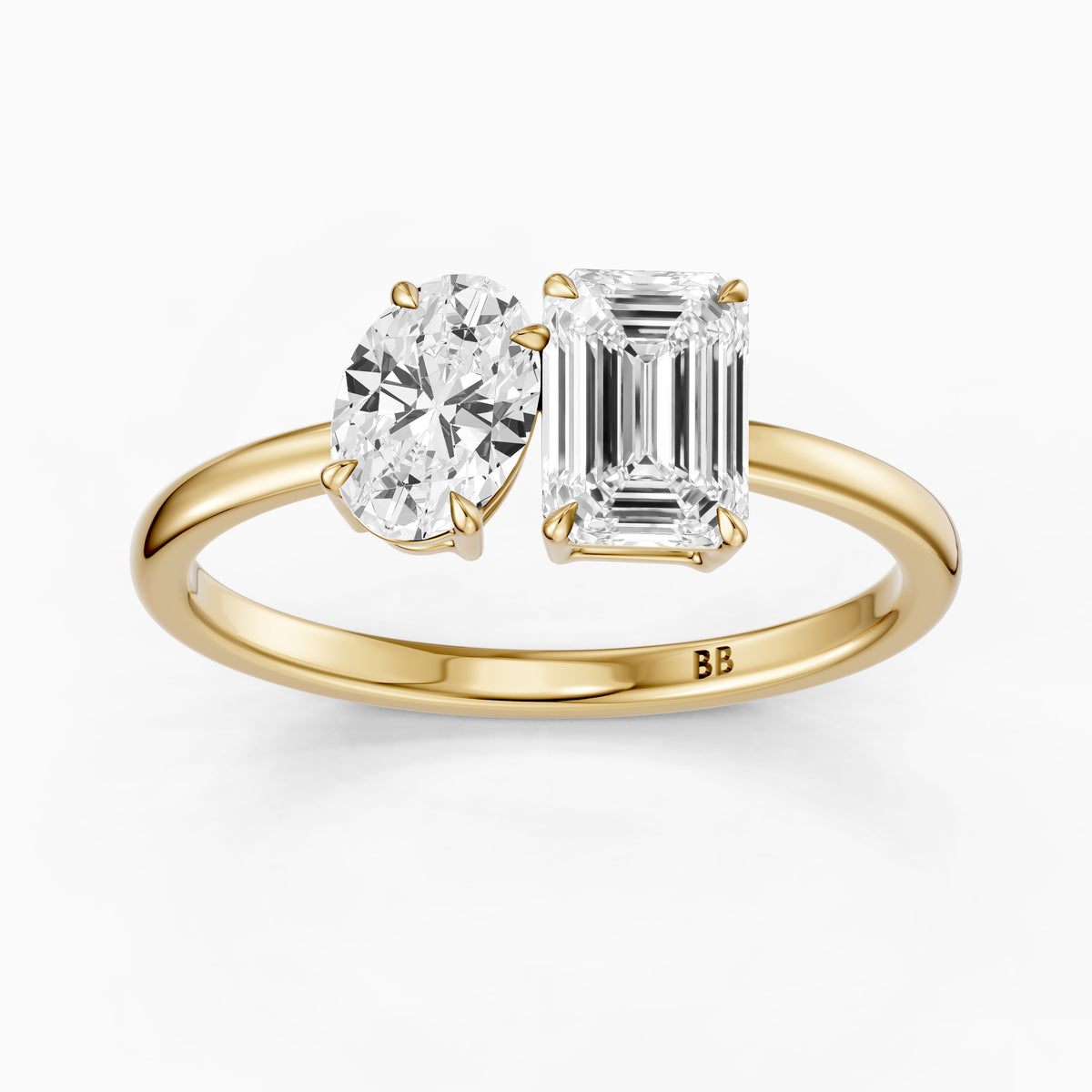 Celina Toi Et Moi Engagement Ring With Oval and Emerald Two Stone Moissanite Diamond