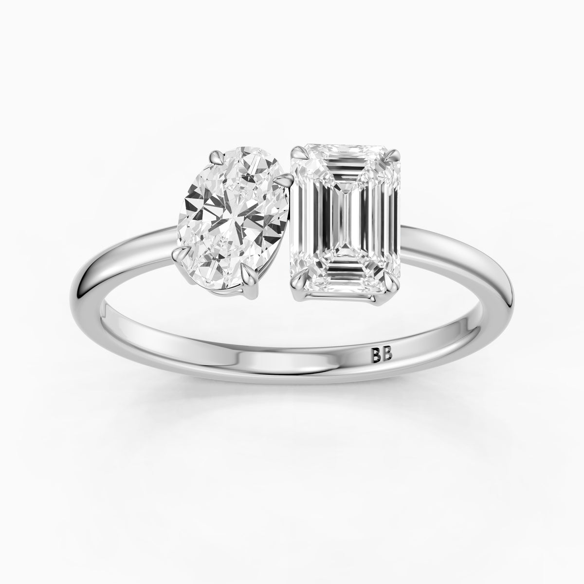 Celina Toi Et Moi Engagement Ring With Oval and Emerald Two Stone Moissanite Diamond