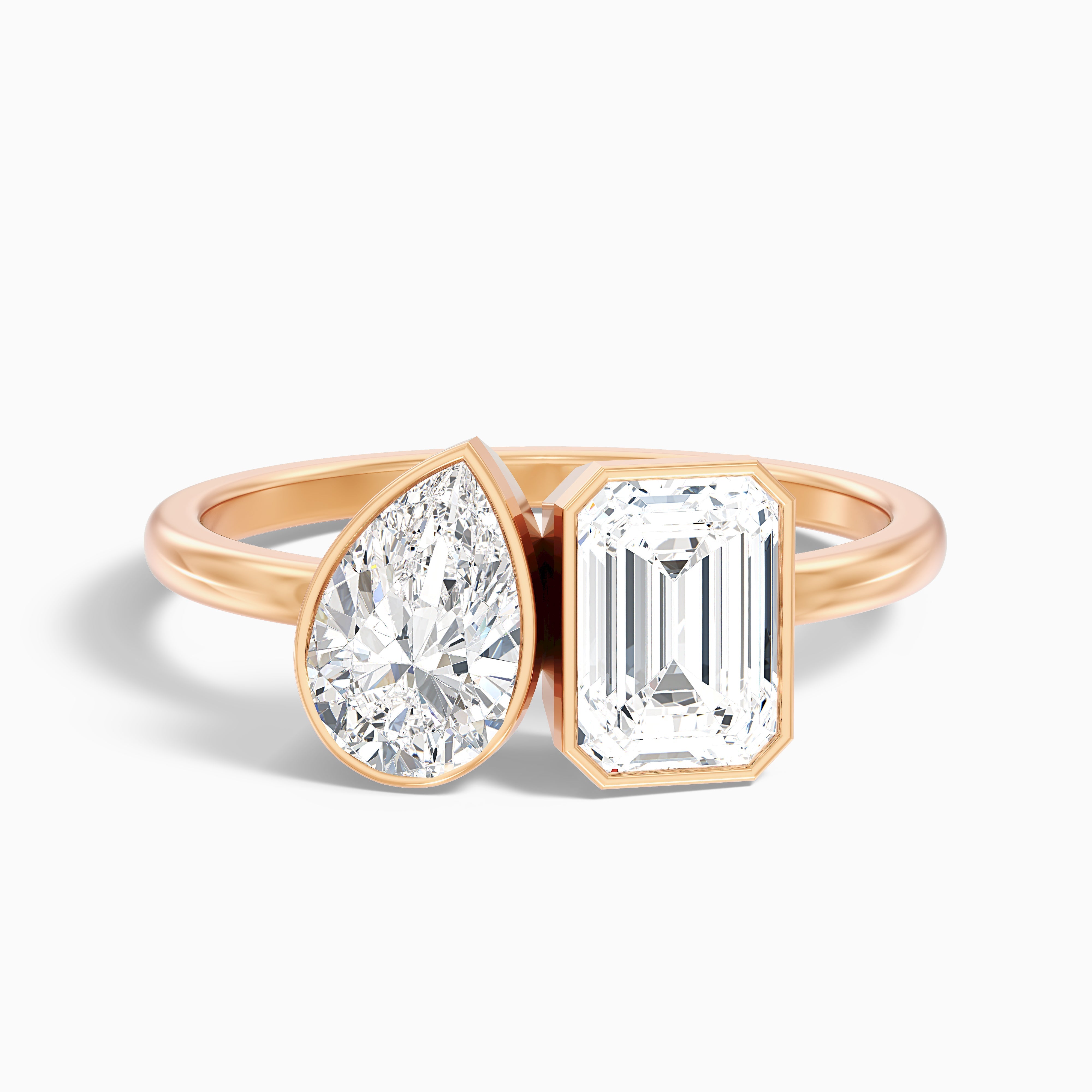 Cierra Toi Et Moi Bezel Diamond Ring With Pear and Emerald Two Stone Moissanite Diamond
