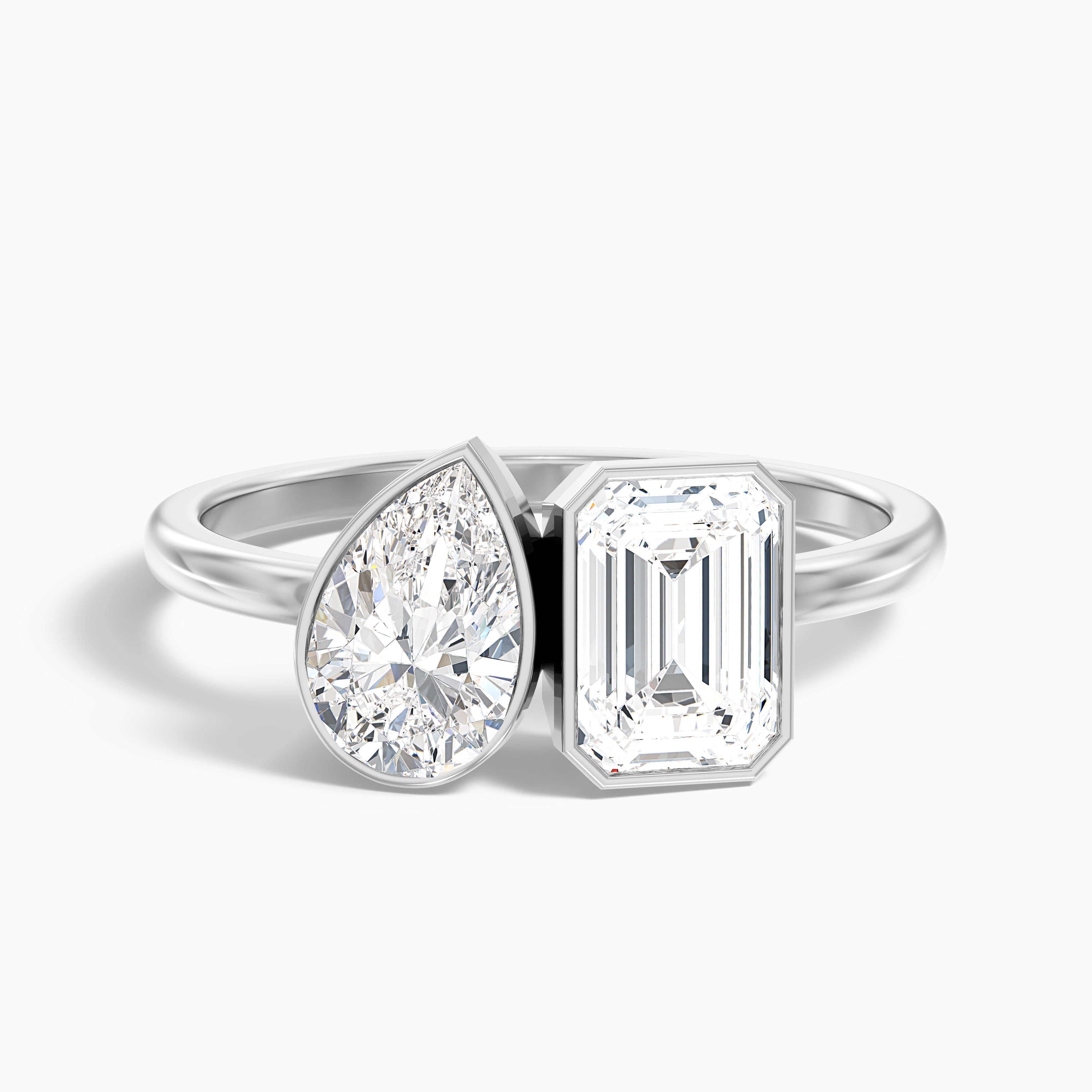 Cierra Toi Et Moi Bezel Diamond Ring With Pear and Emerald Two Stone Moissanite Diamond