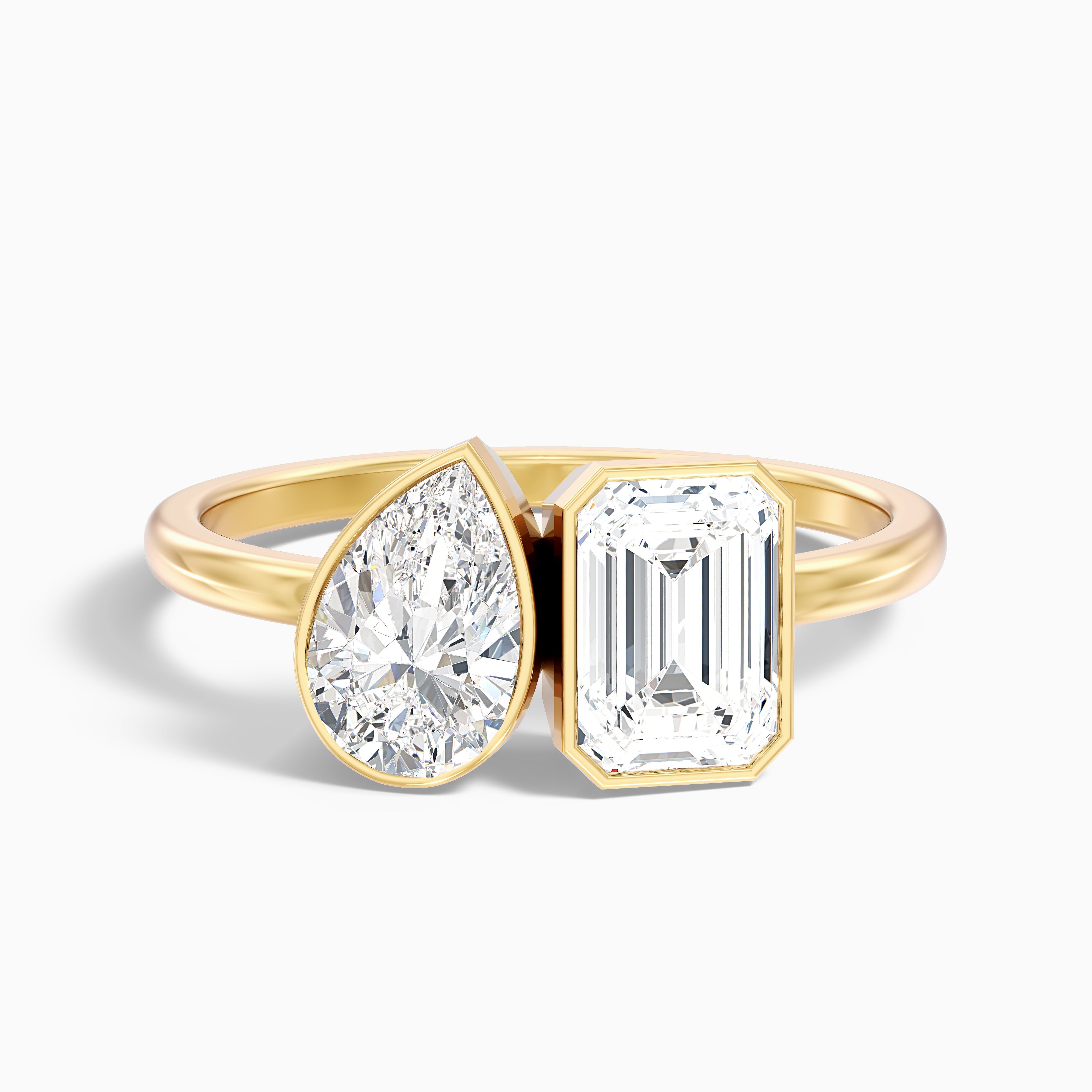 Cierra Toi Et Moi Bezel Diamond Ring With Pear and Emerald Two Stone Moissanite Diamond