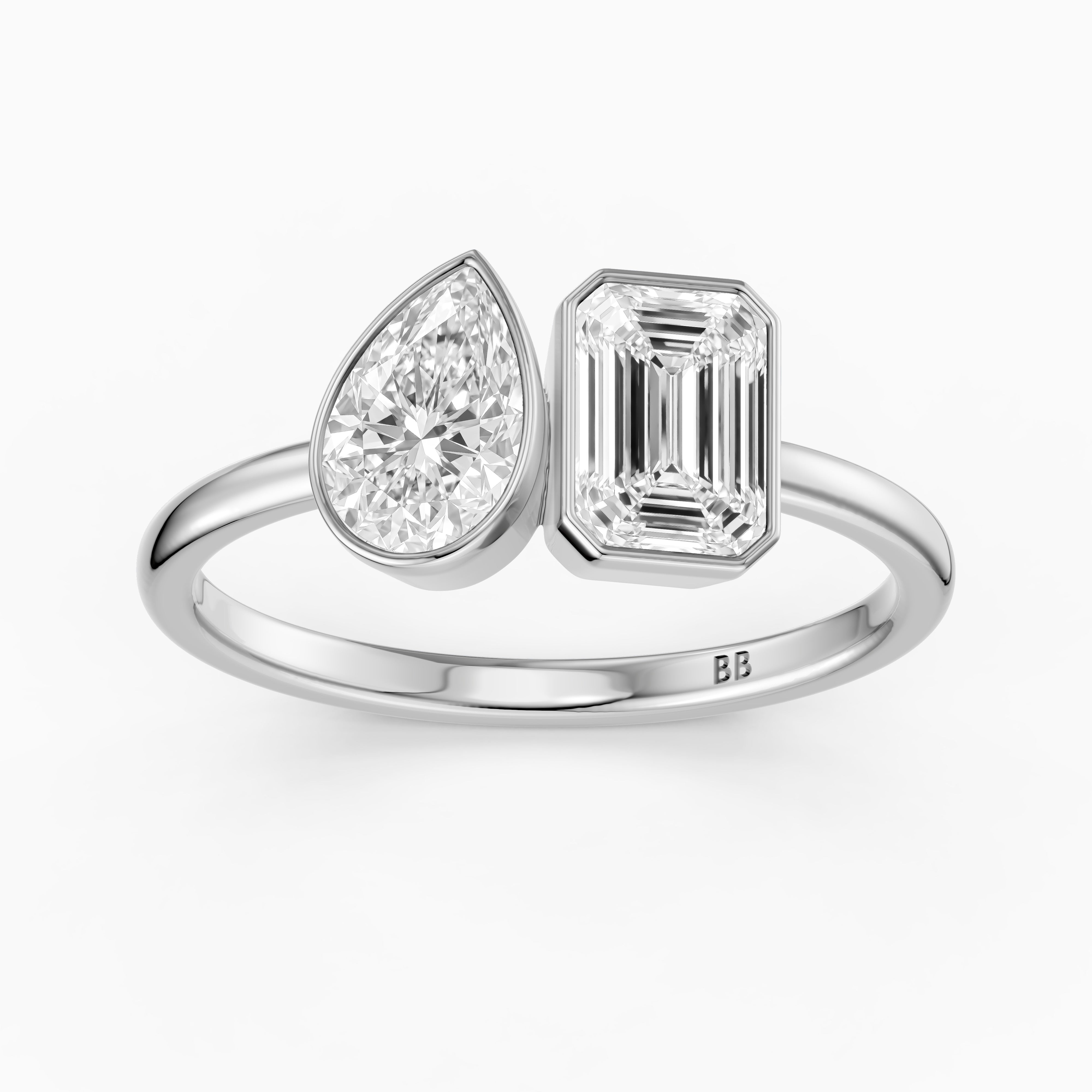 Cierra Toi Et Moi Bezel Diamond Ring With Pear and Emerald Two Stone Moissanite Diamond