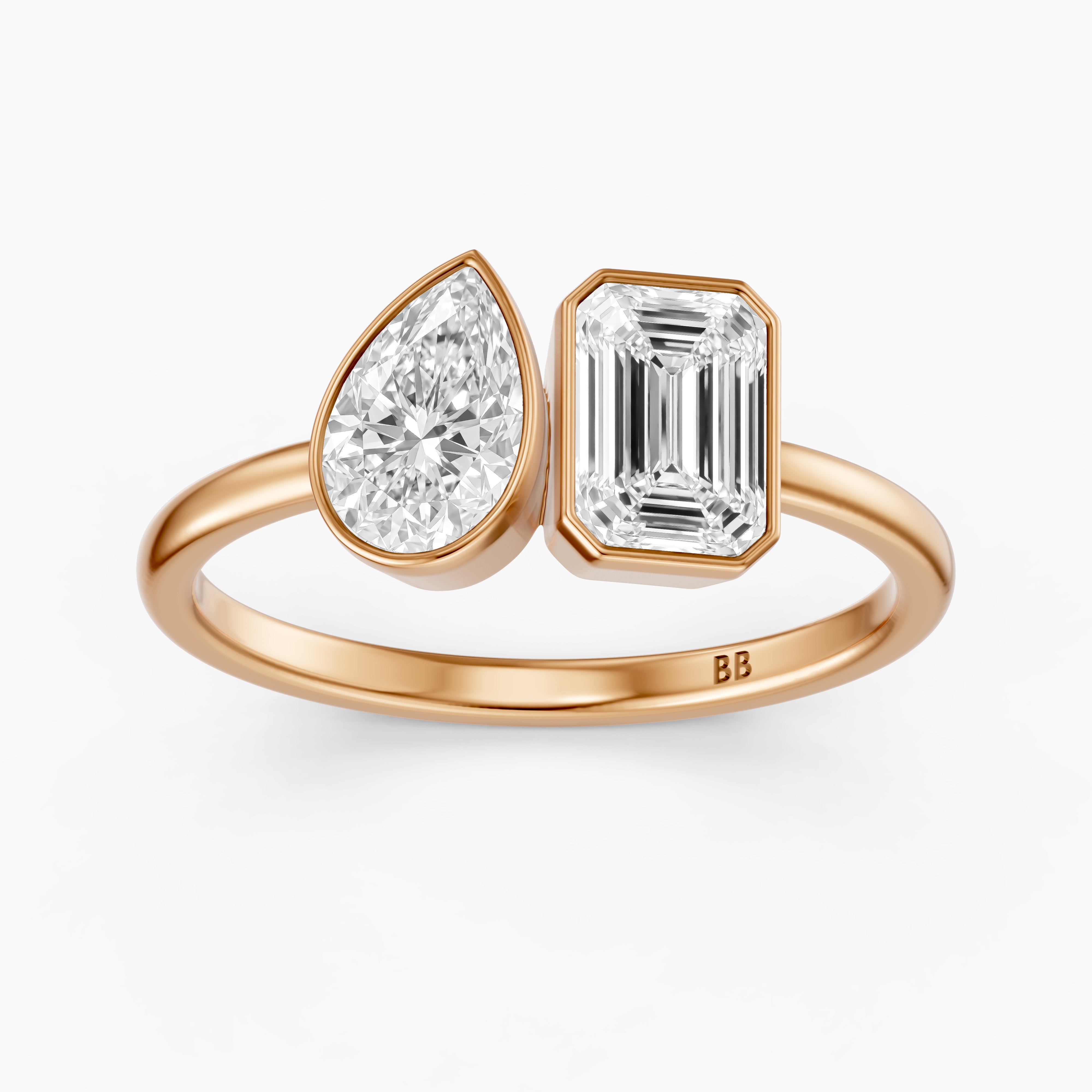 Cierra Toi Et Moi Bezel Diamond Ring With Pear and Emerald Two Stone Moissanite Diamond