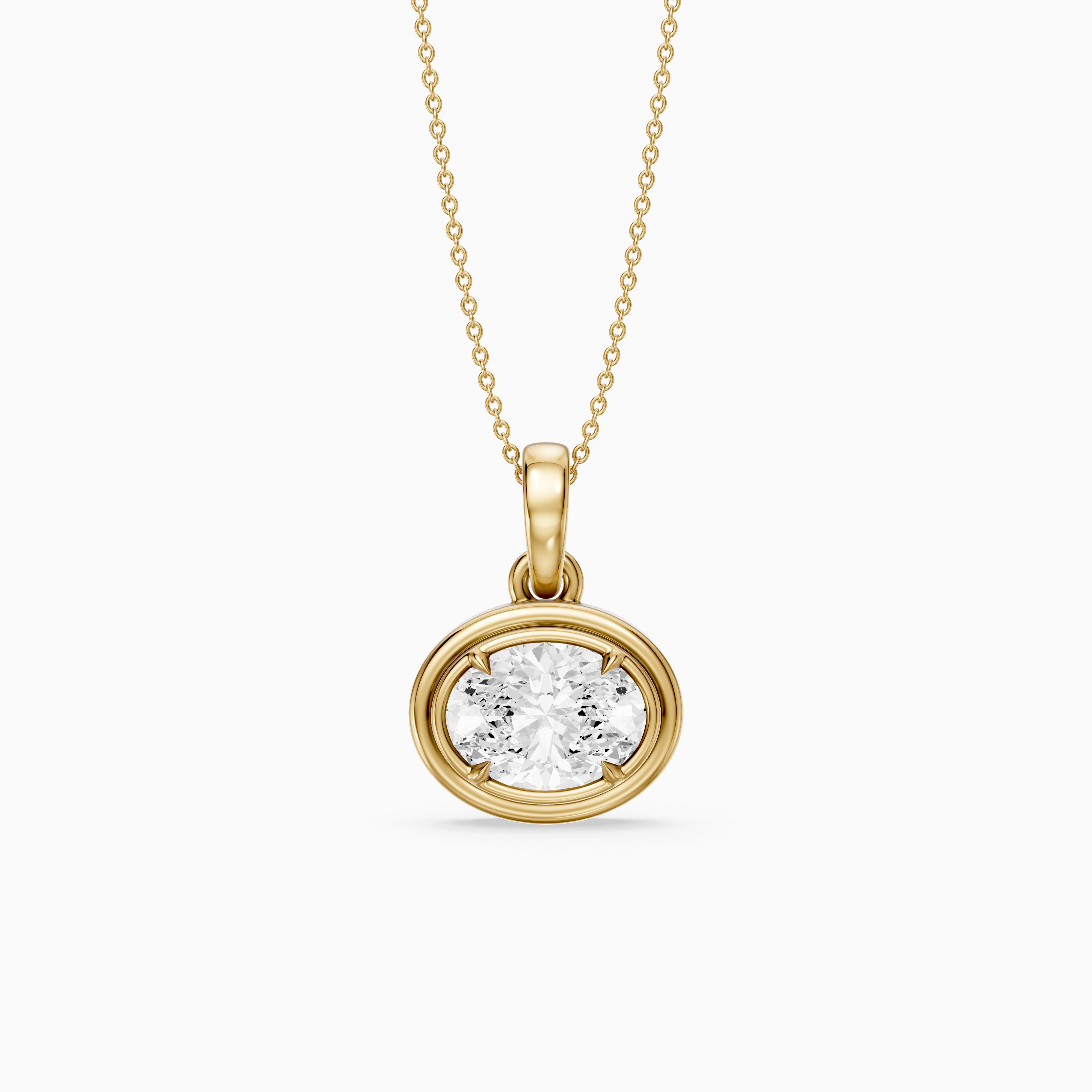 Londyn Oval Cut Lab Grown Diamond Bezel with Prong Pendant