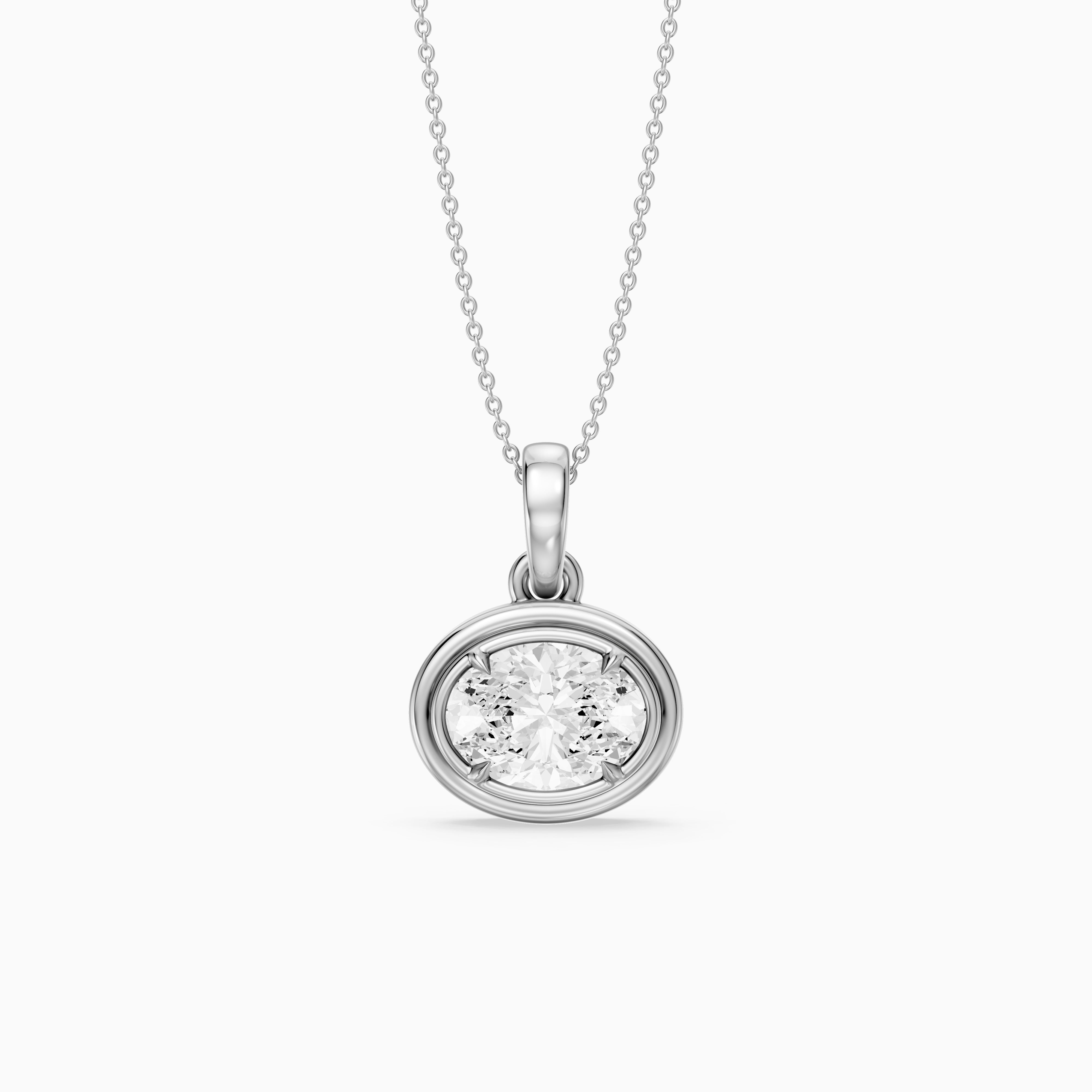 Londyn Oval Cut Lab Grown Diamond Bezel with Prong Pendant