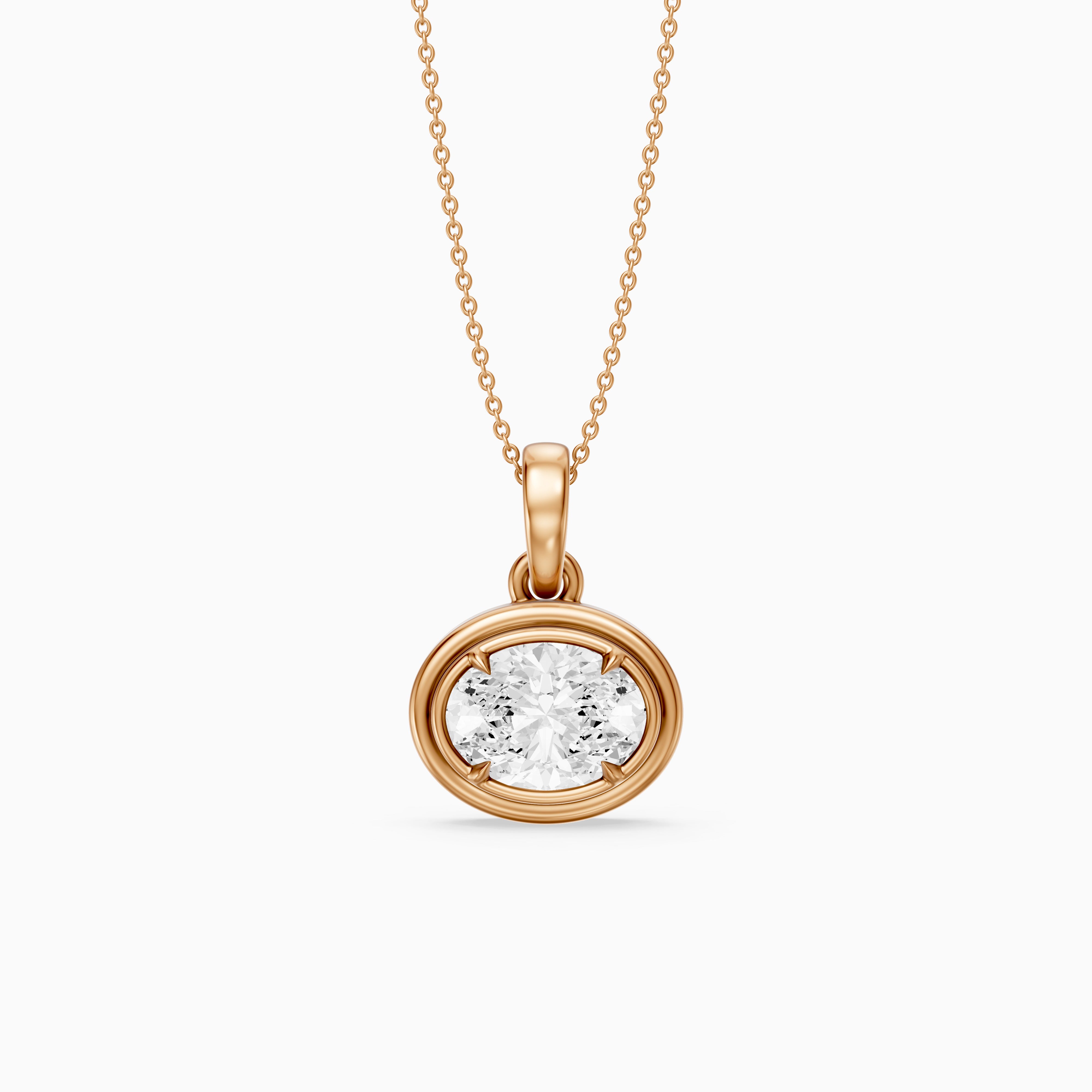 Londyn Oval Cut Lab Grown Diamond Bezel with Prong Pendant