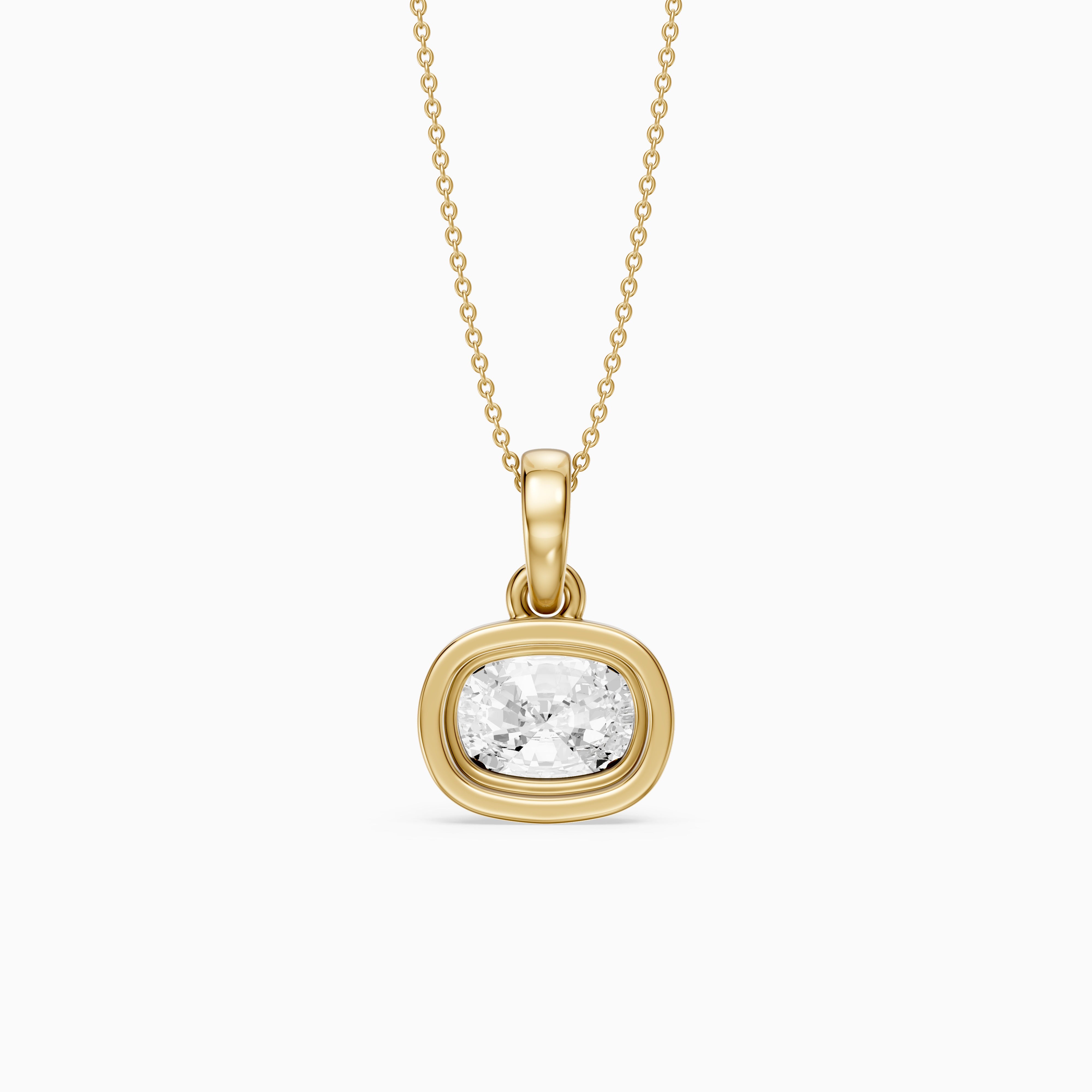 Carmen East West Elongated Cushion Cut Lab Grown Diamond Bezel Pendant