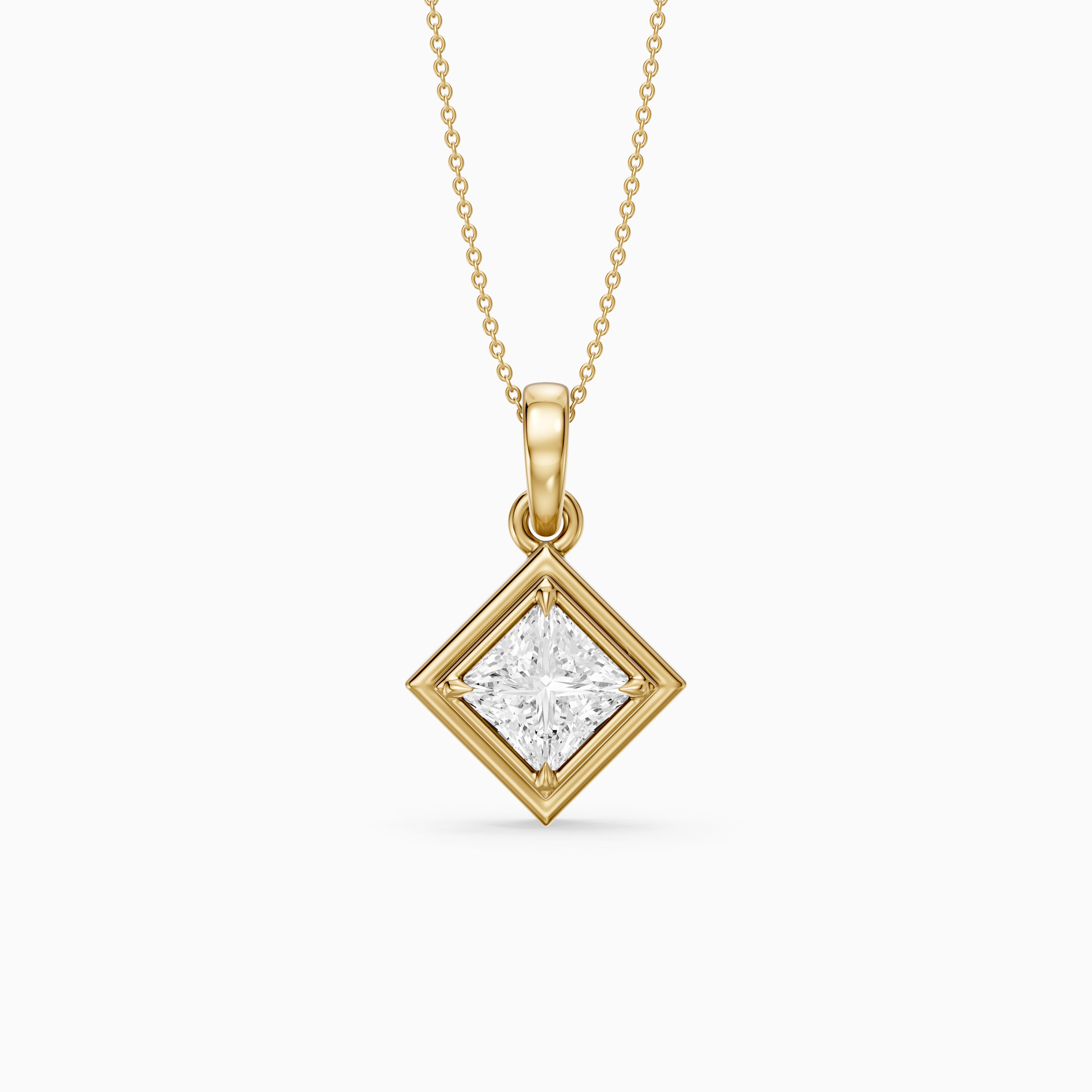 Macie East West Princess Cut Lab Grown Diamond Solitaire Bezel Pendant