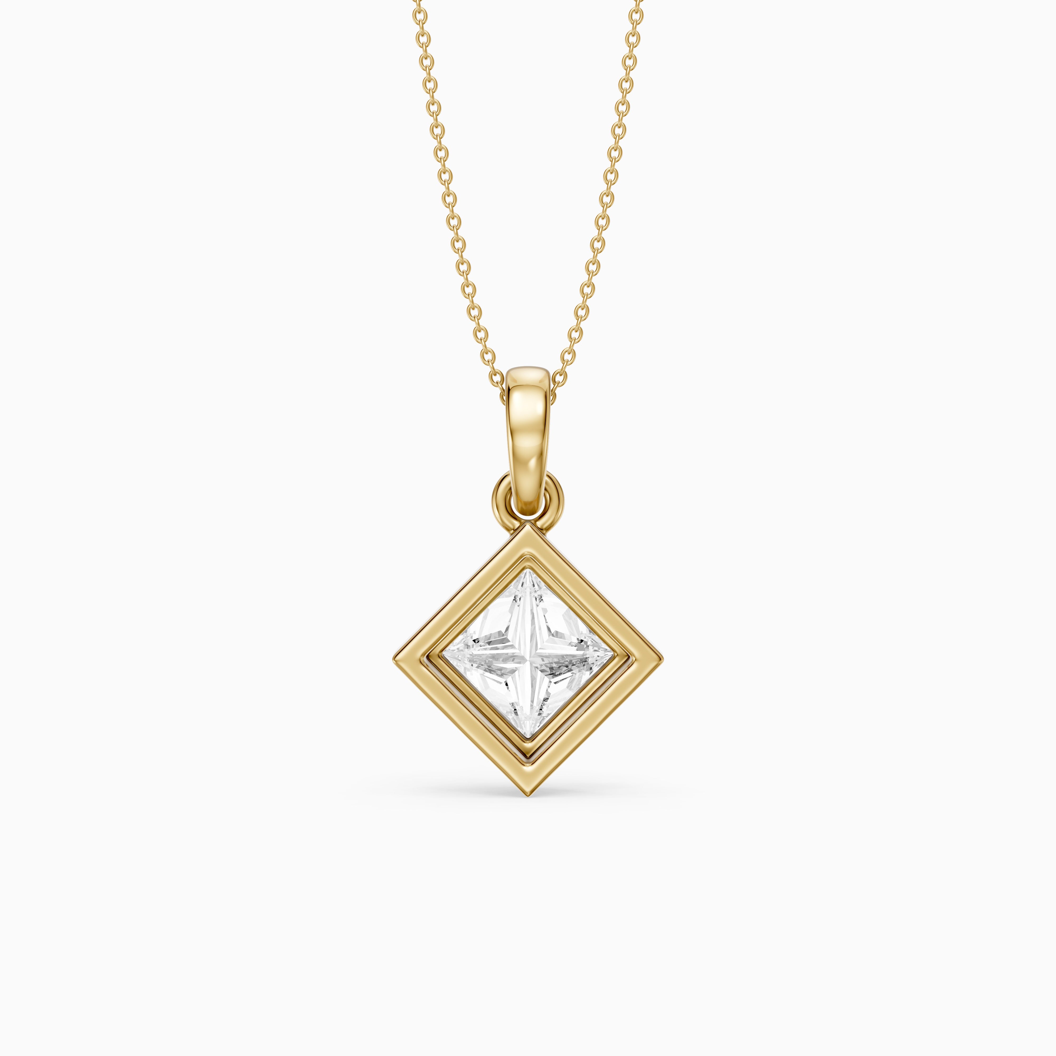 Macie East West Princess Cut Lab Grown Diamond Solitaire Bezel Pendant