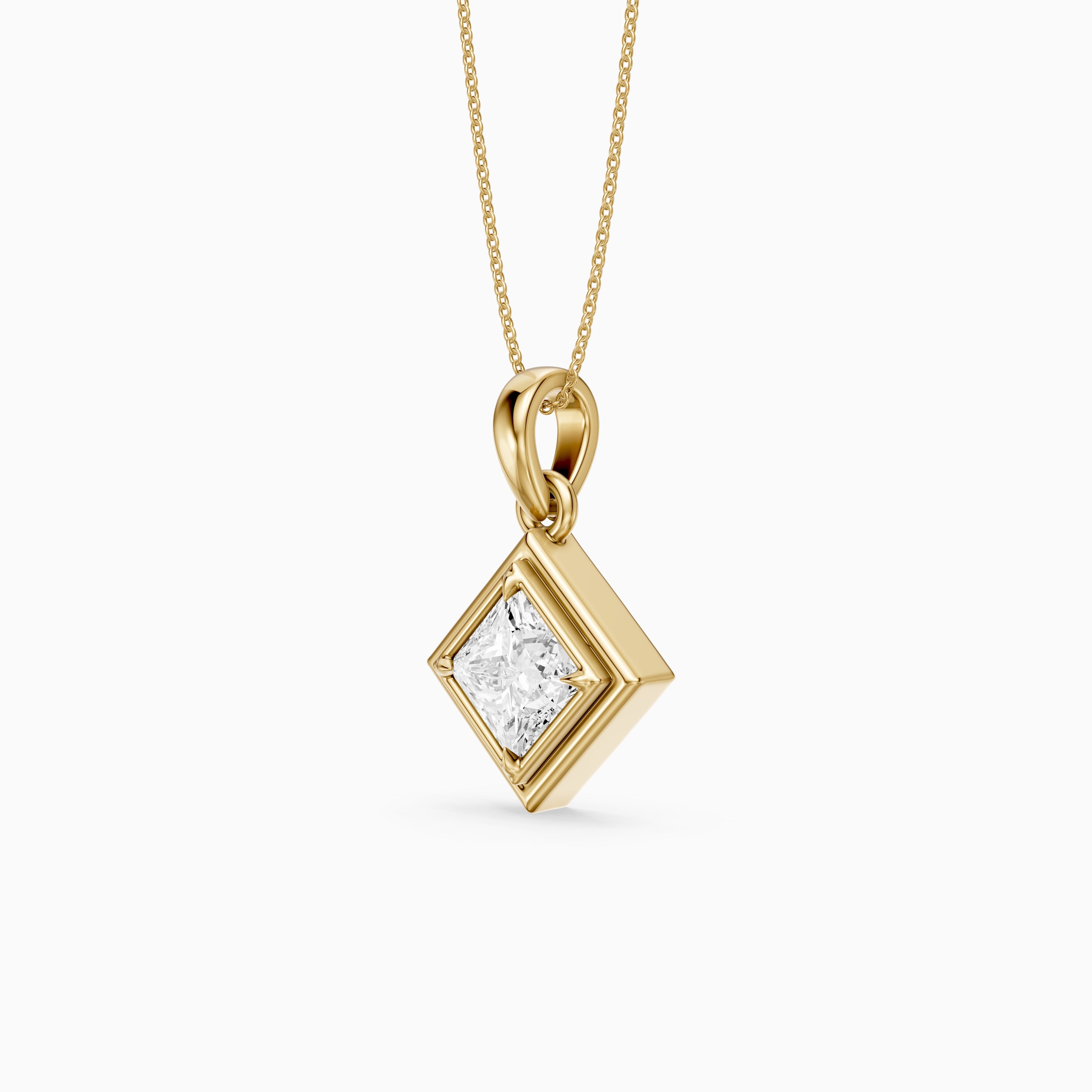 Macie East West Princess Cut Lab Grown Diamond Solitaire Bezel Pendant
