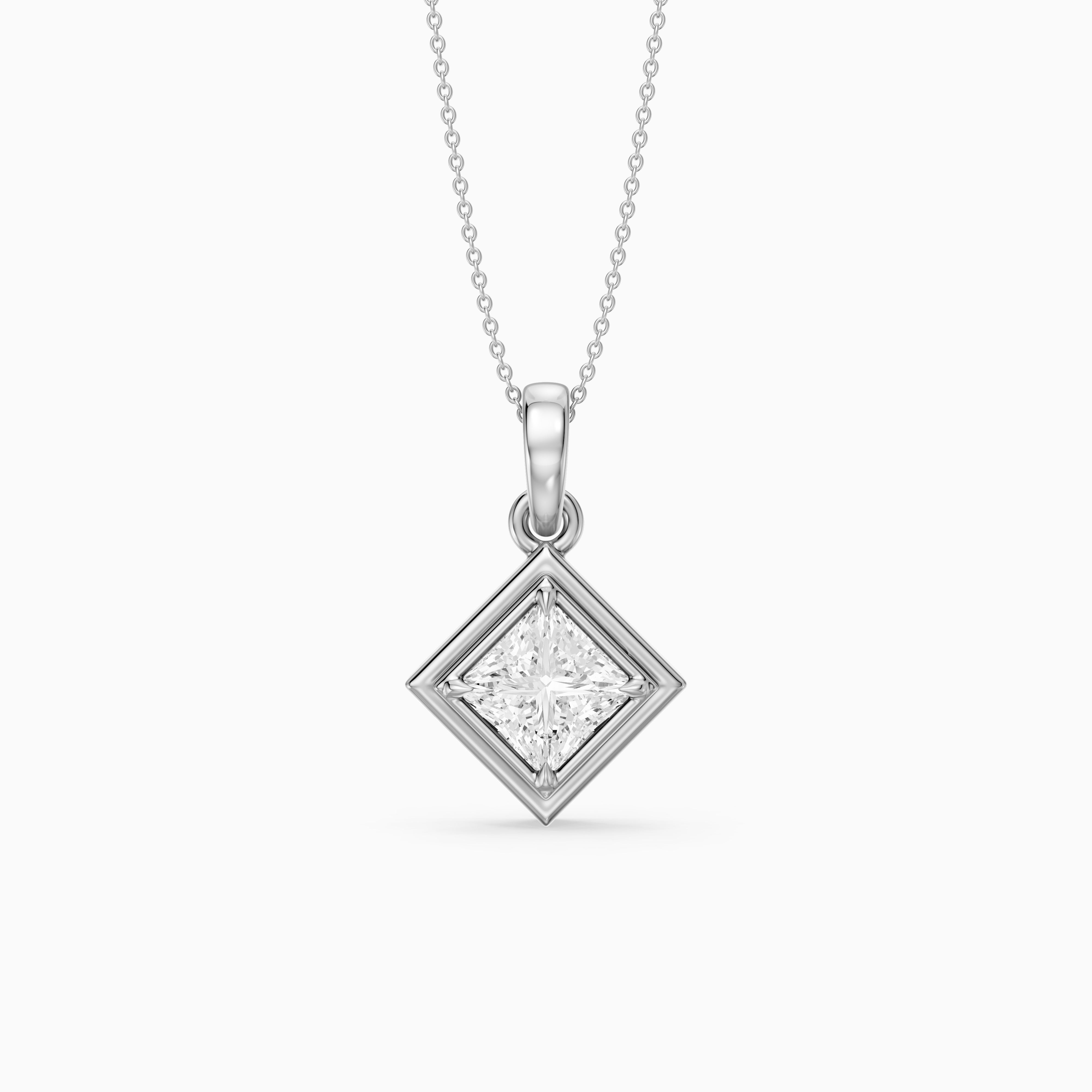 Macie East West Princess Cut Lab Grown Diamond Solitaire Bezel Pendant