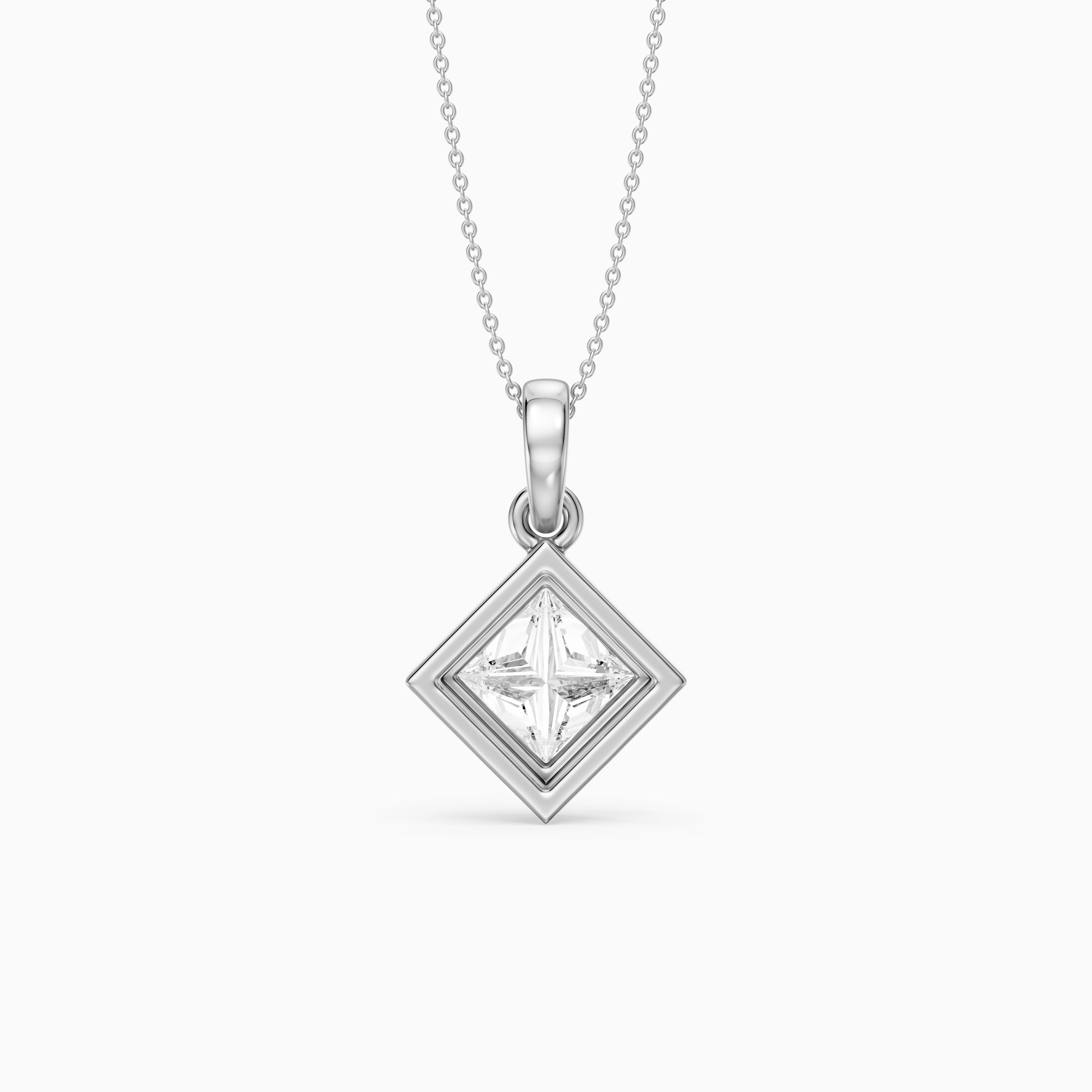 Macie East West Princess Cut Lab Grown Diamond Solitaire Bezel Pendant