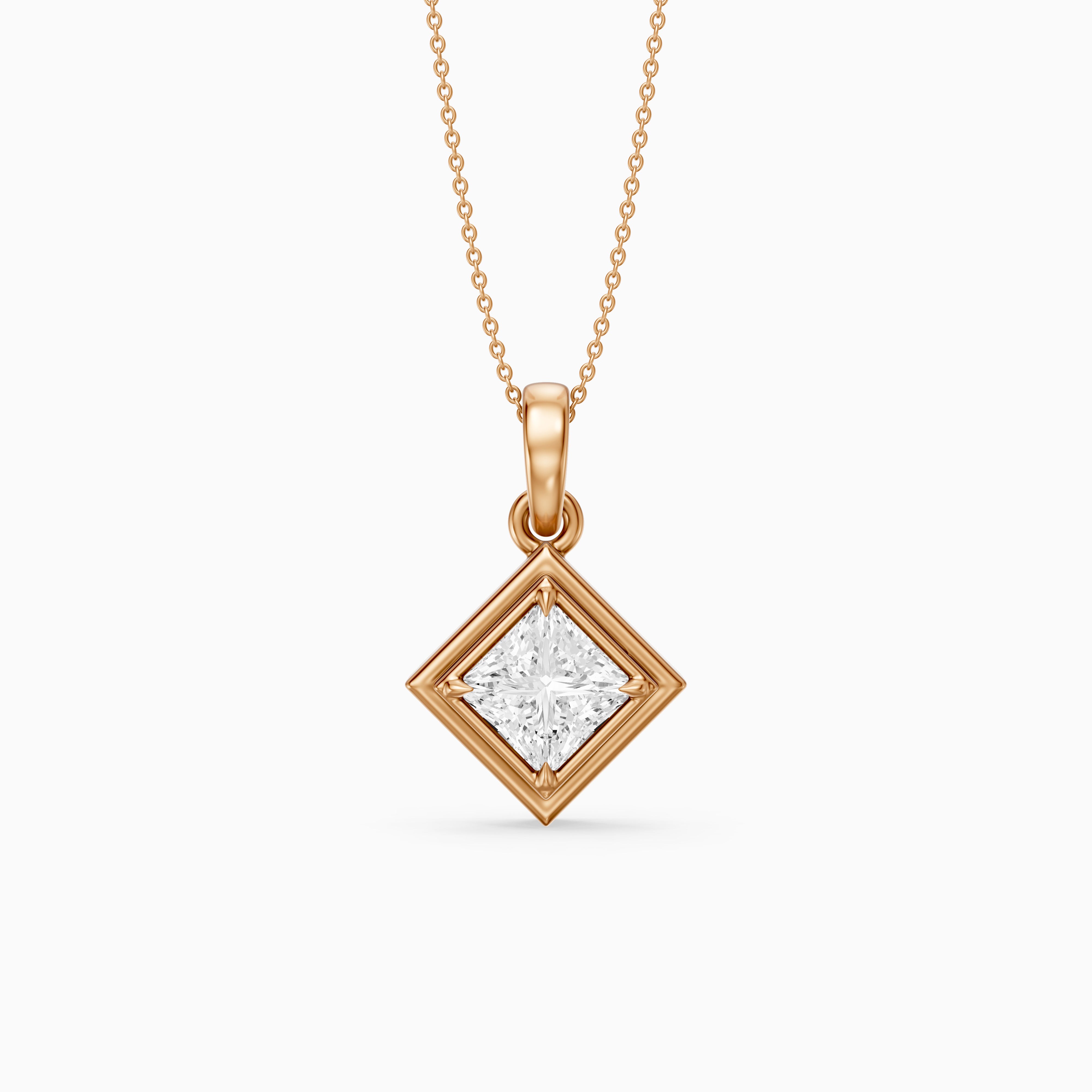 Macie East West Princess Cut Lab Grown Diamond Solitaire Bezel Pendant