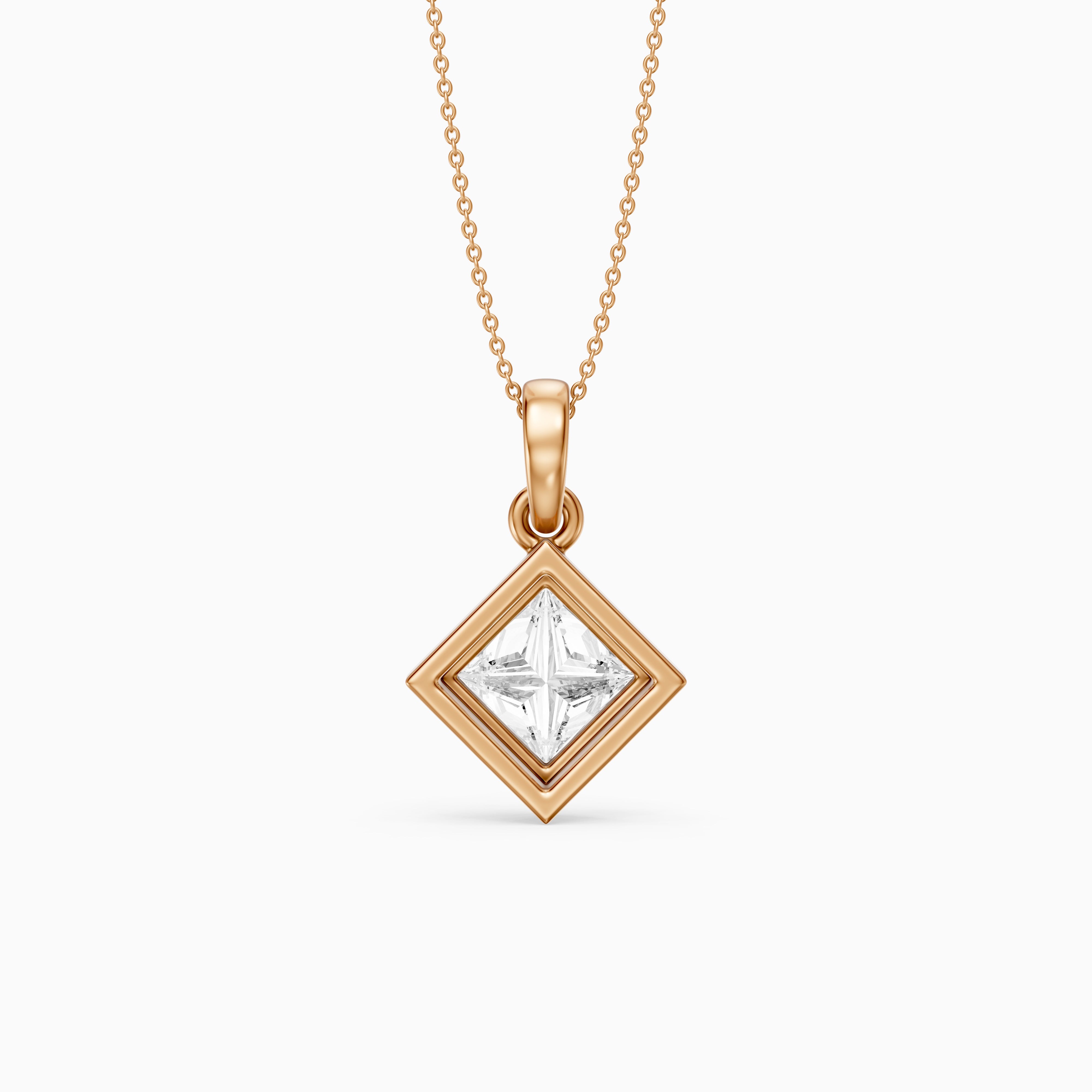 Macie East West Princess Cut Lab Grown Diamond Solitaire Bezel Pendant