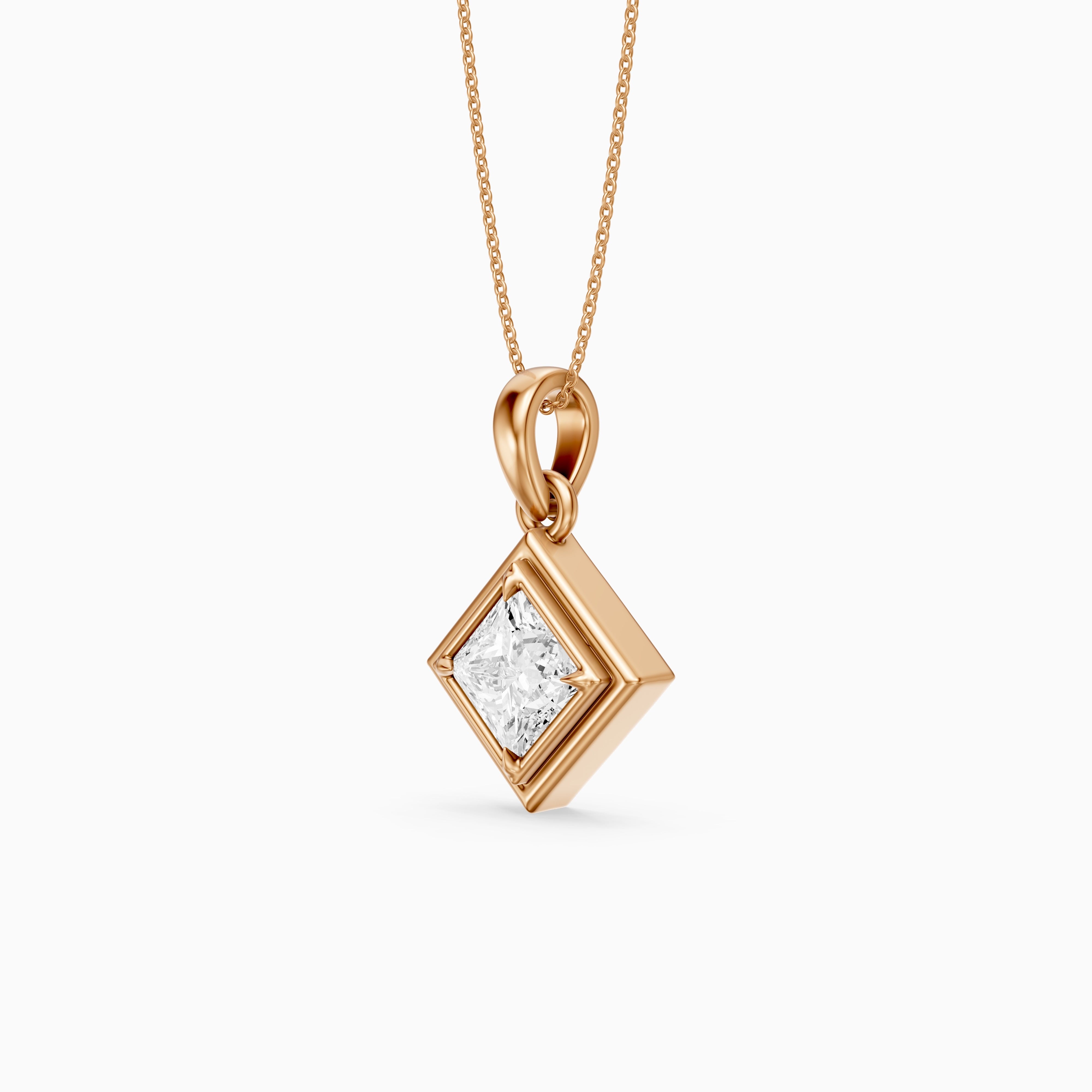 Macie East West Princess Cut Lab Grown Diamond Solitaire Bezel Pendant