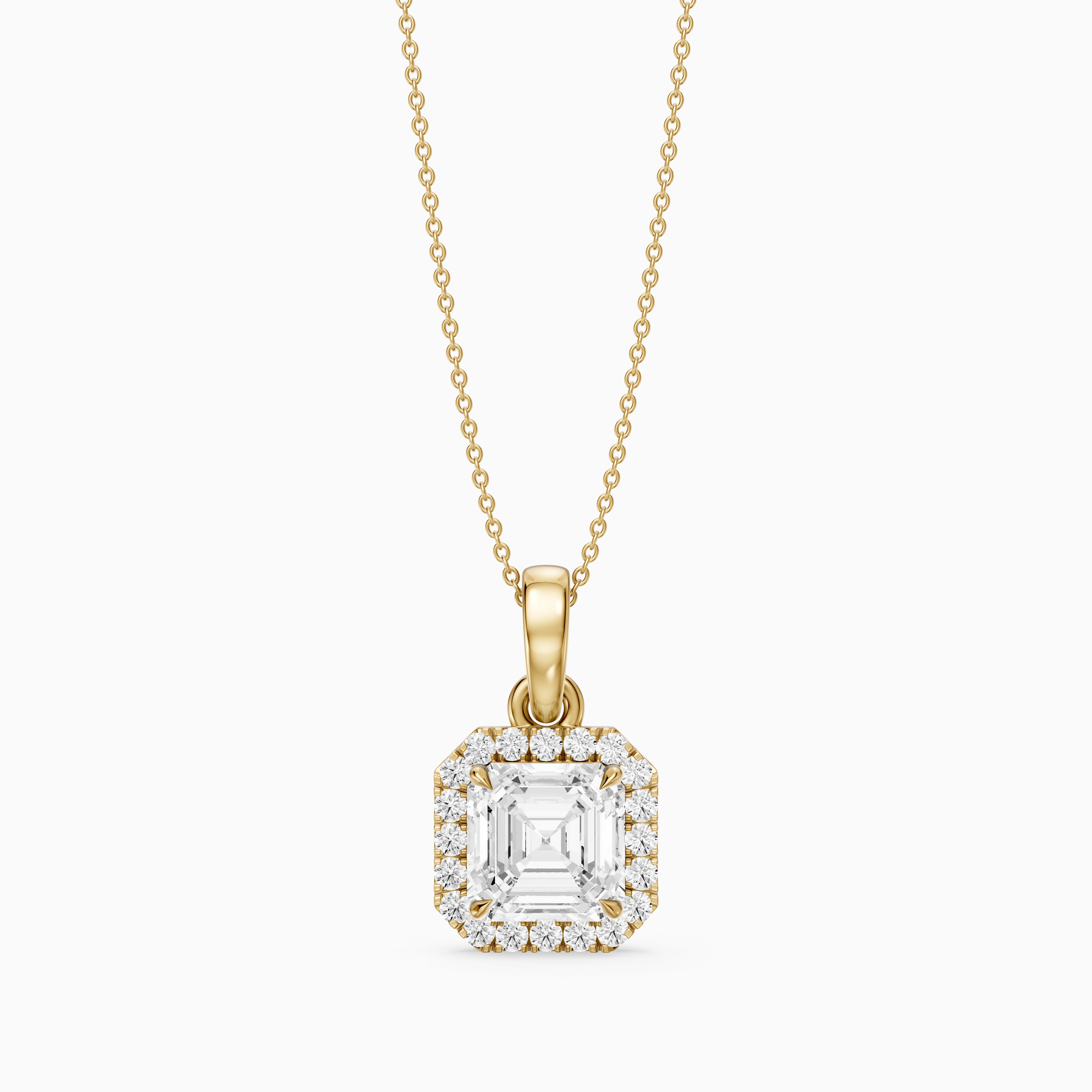 Alma Asscher Cut Lab Grown Diamond Halo Pendant