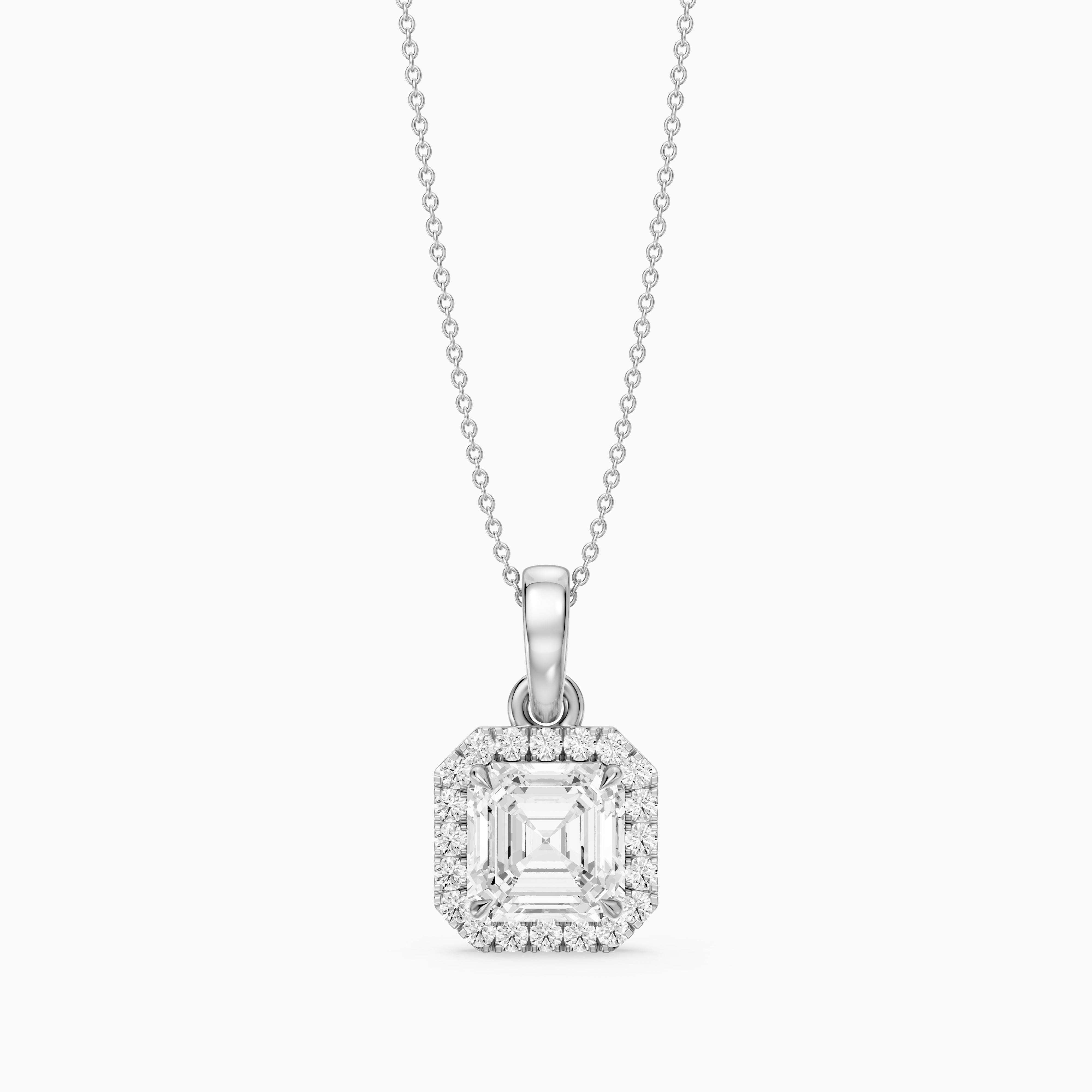 Alma Asscher Cut Lab Grown Diamond Halo Pendant