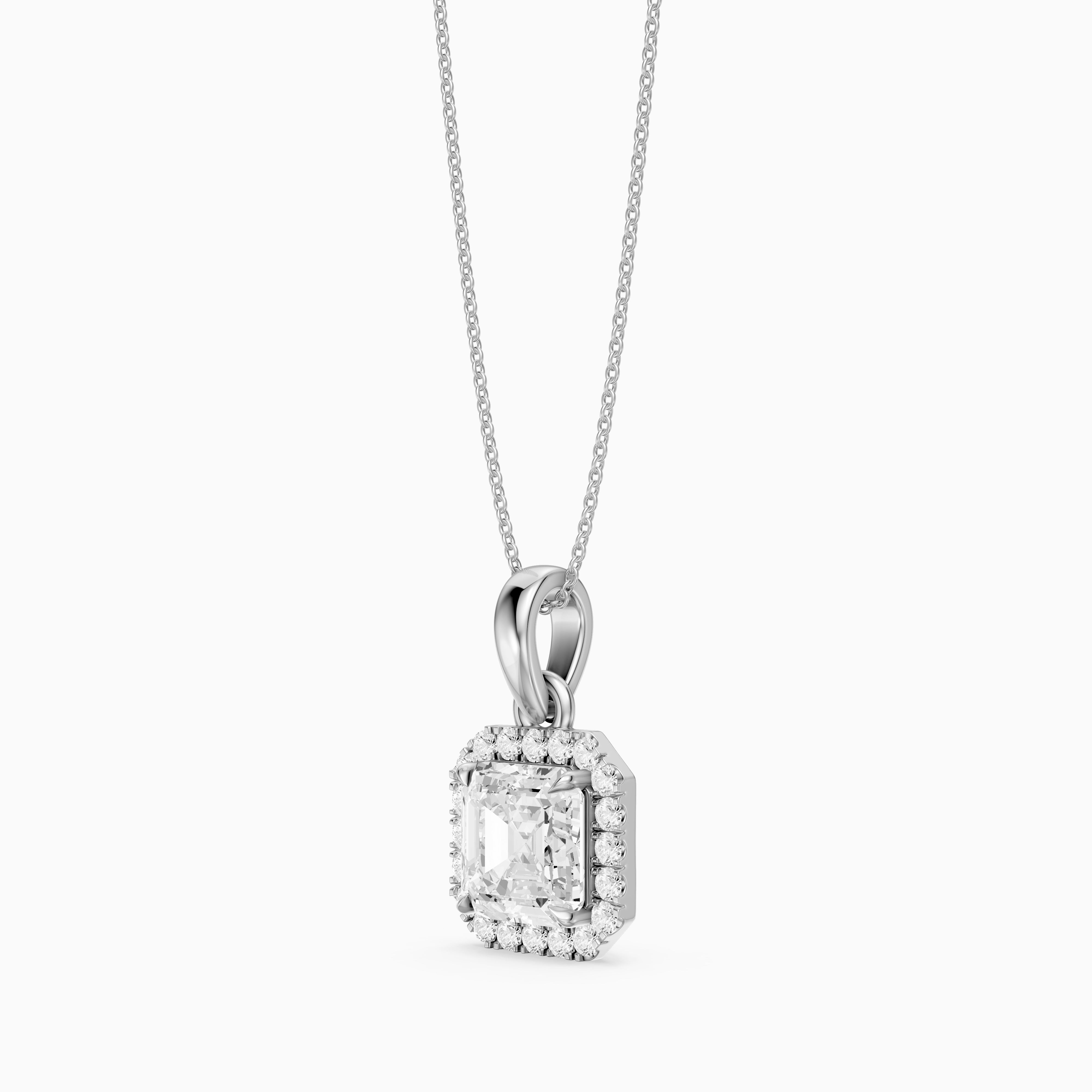 Alma Asscher Cut Lab Grown Diamond Halo Pendant