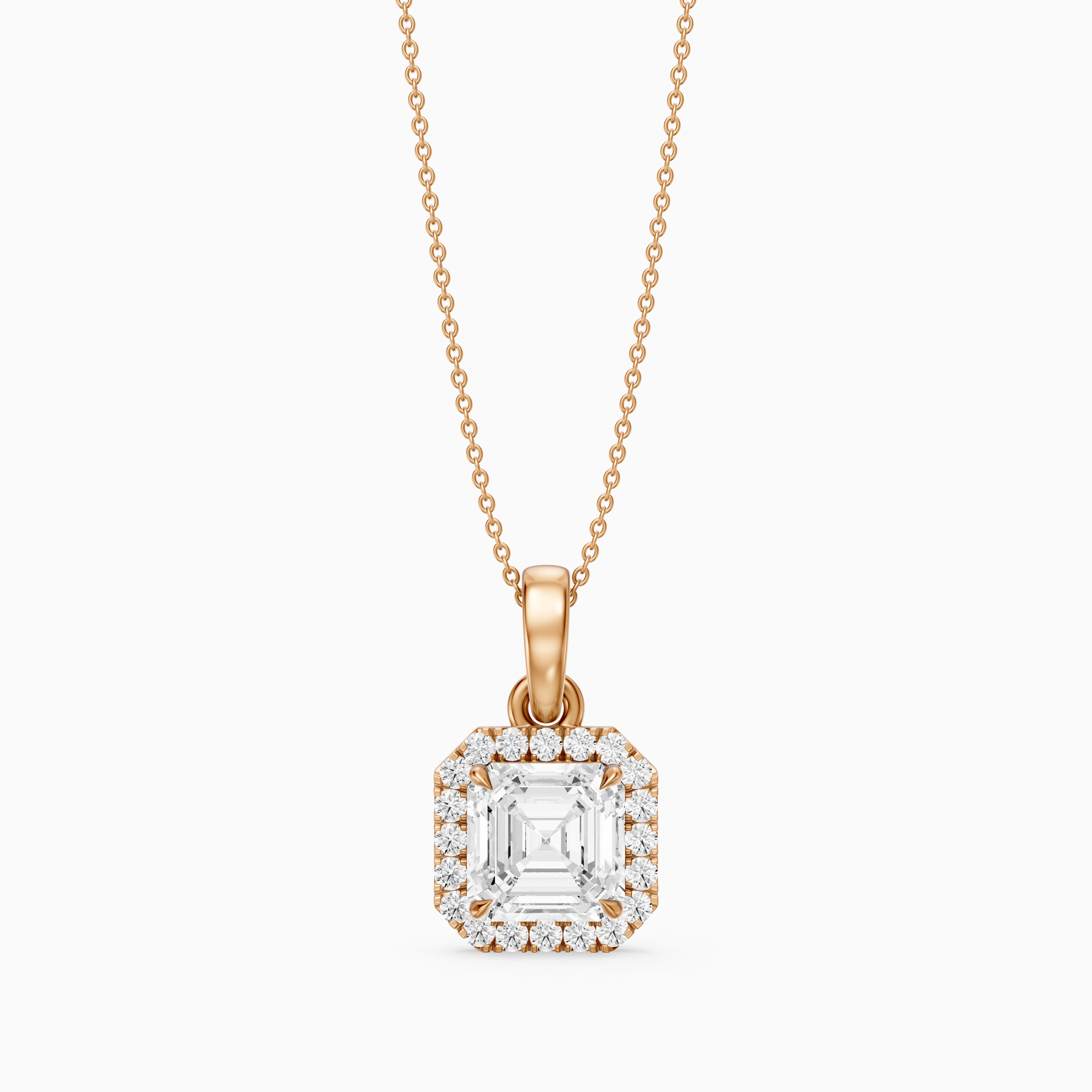 Alma Asscher Cut Lab Grown Diamond Halo Pendant