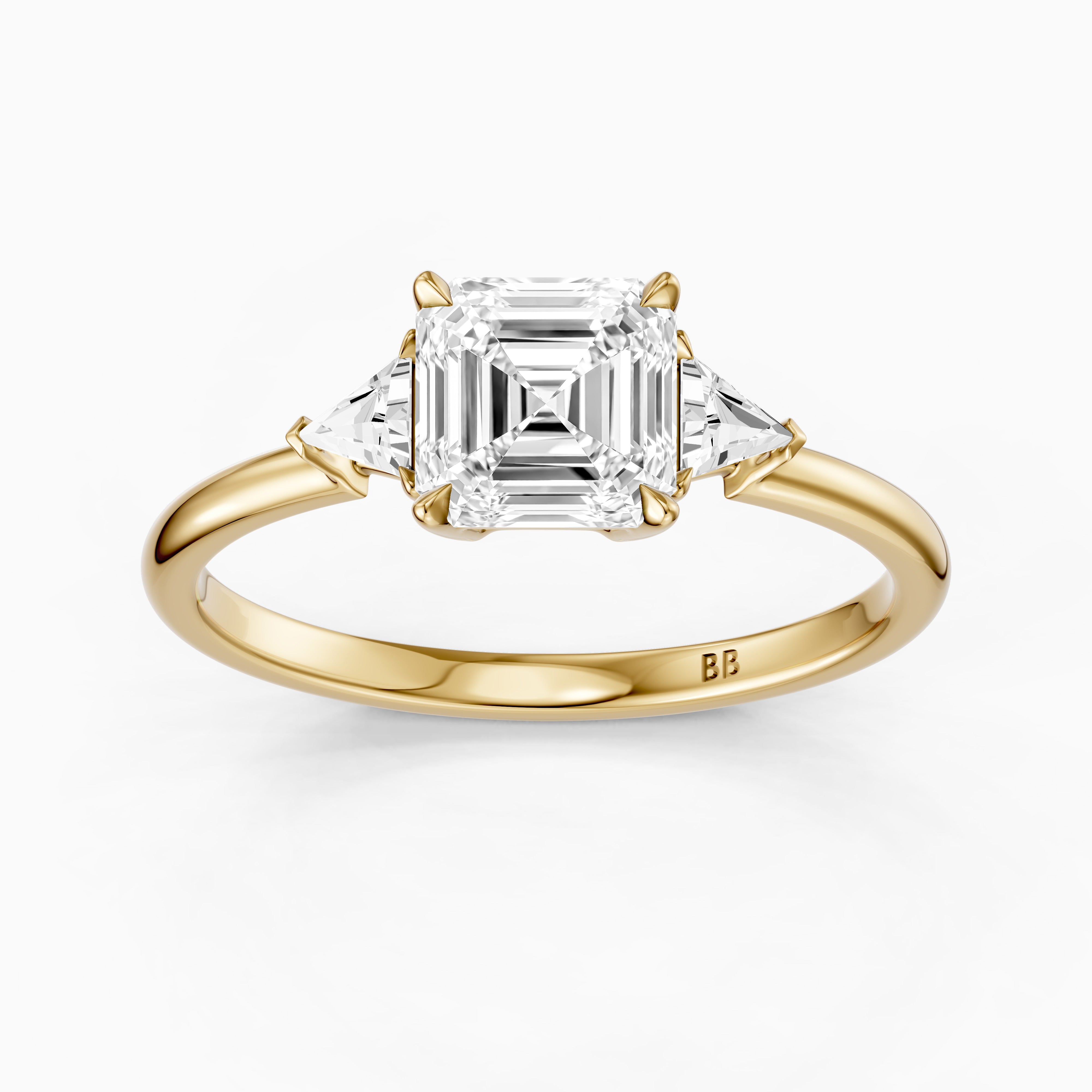 Franny Three Stone Asscher Cut With Trillion Side Stones Moissanite Diamond Ring