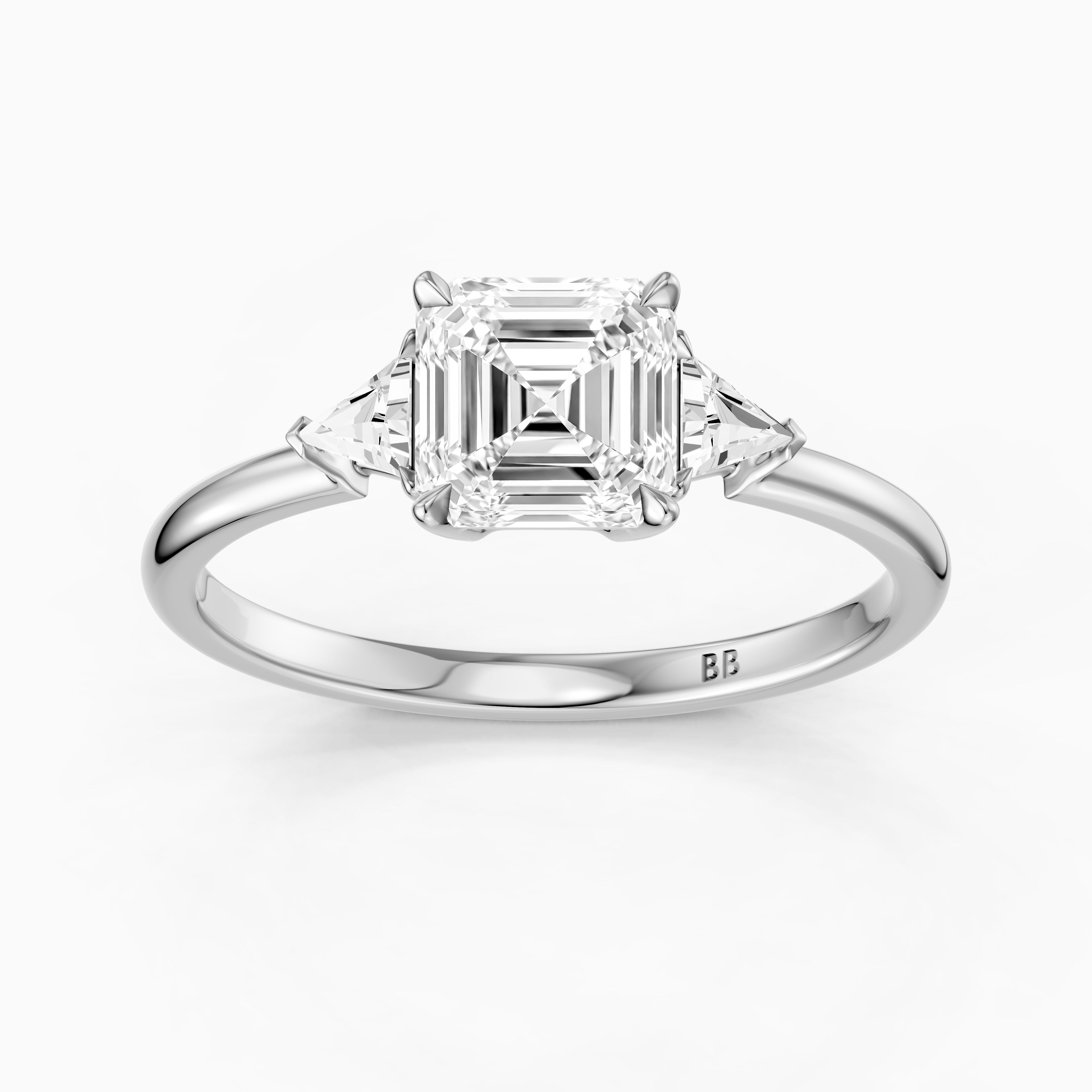 Franny Three Stone Asscher Cut With Trillion Side Stones Moissanite Diamond Ring