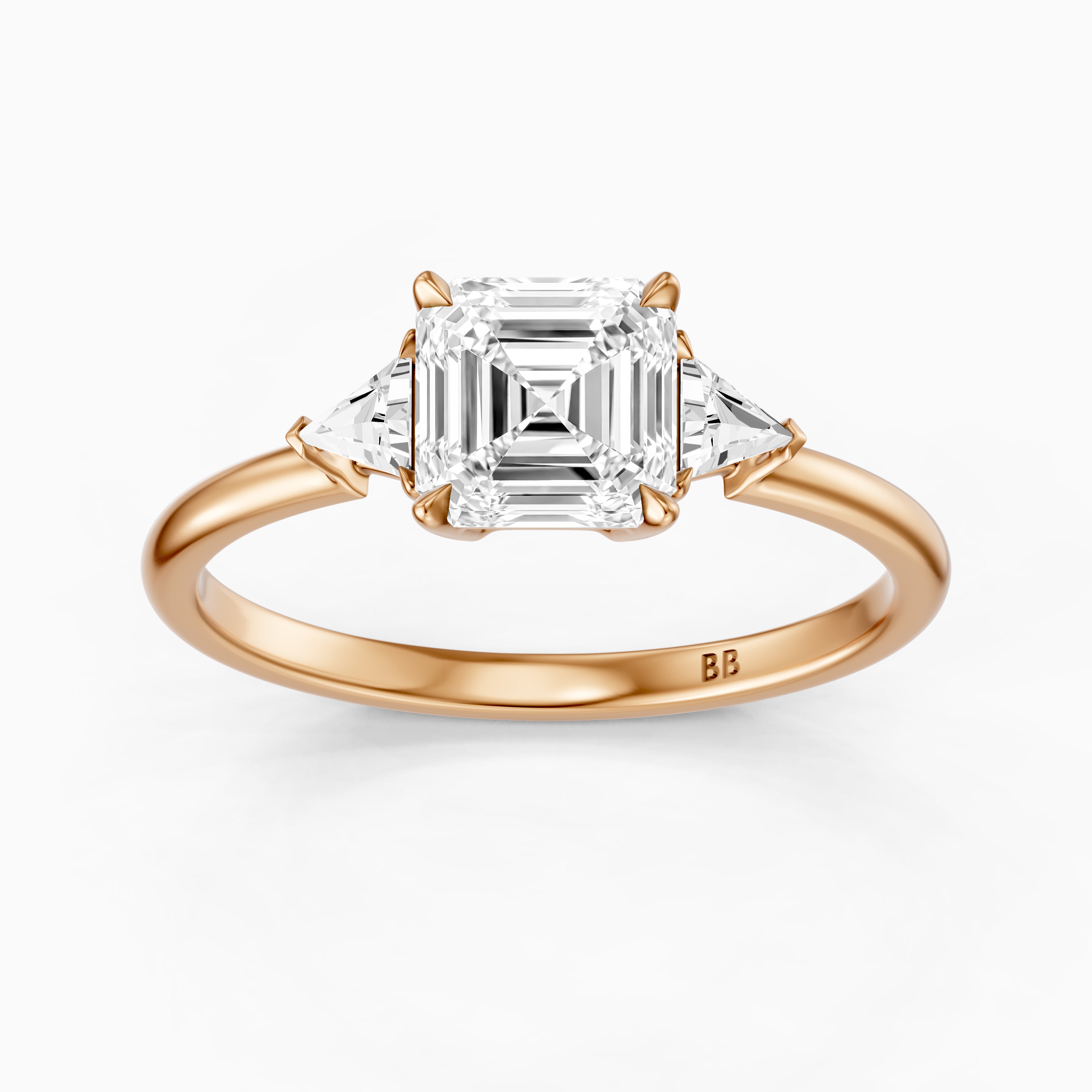 Franny Three Stone Asscher Cut With Trillion Side Stones Moissanite Diamond Ring