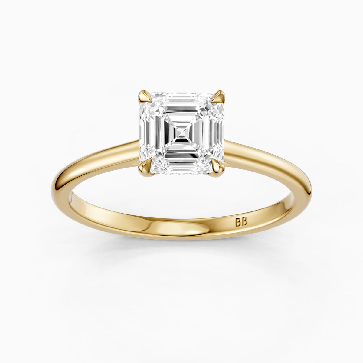 Halima 4 Prong Asscher Cut Hidden Halo Moissanite Diamond Ring