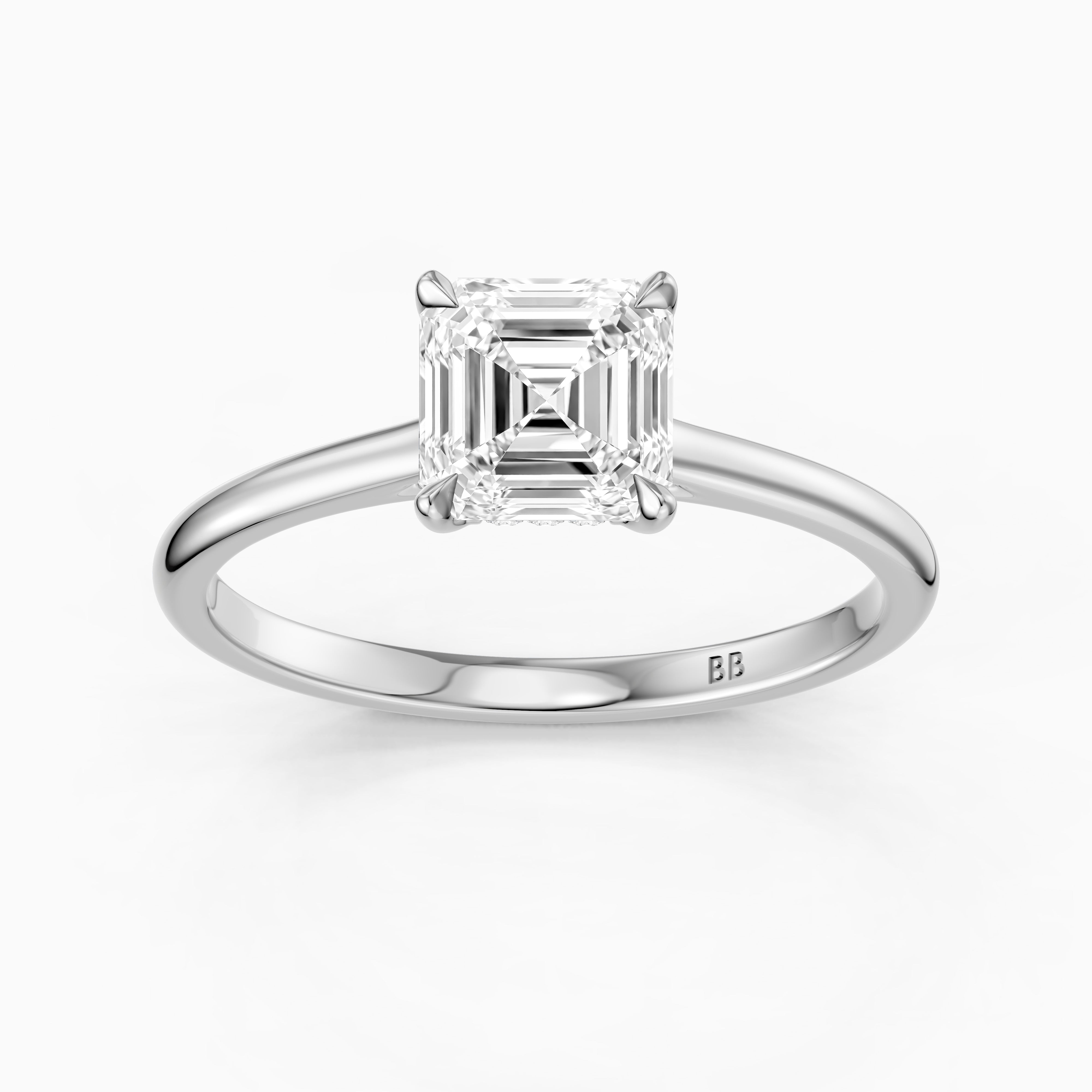 Halima 4 Prong Asscher Cut Hidden Halo Moissanite Diamond Ring