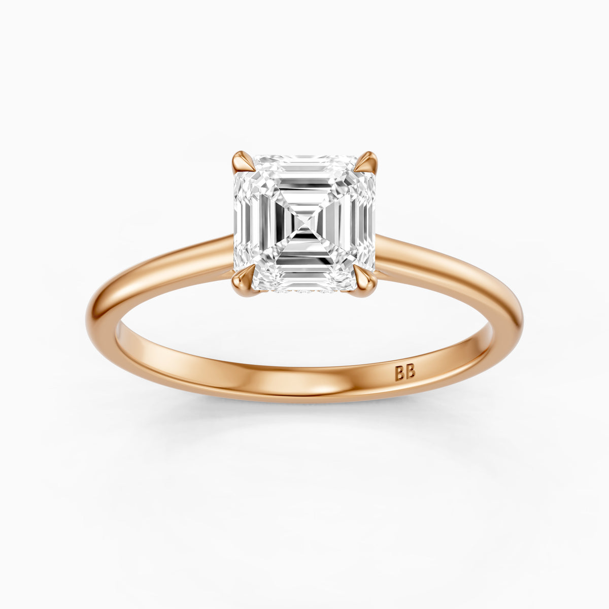 Halima 4 Prong Asscher Cut Hidden Halo Moissanite Diamond Ring