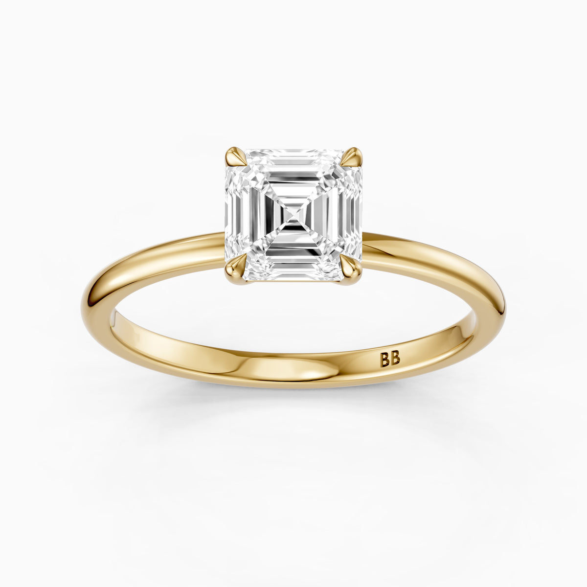Halsey Asscher Cut Solitaire Moissanite Diamond Engagement Ring