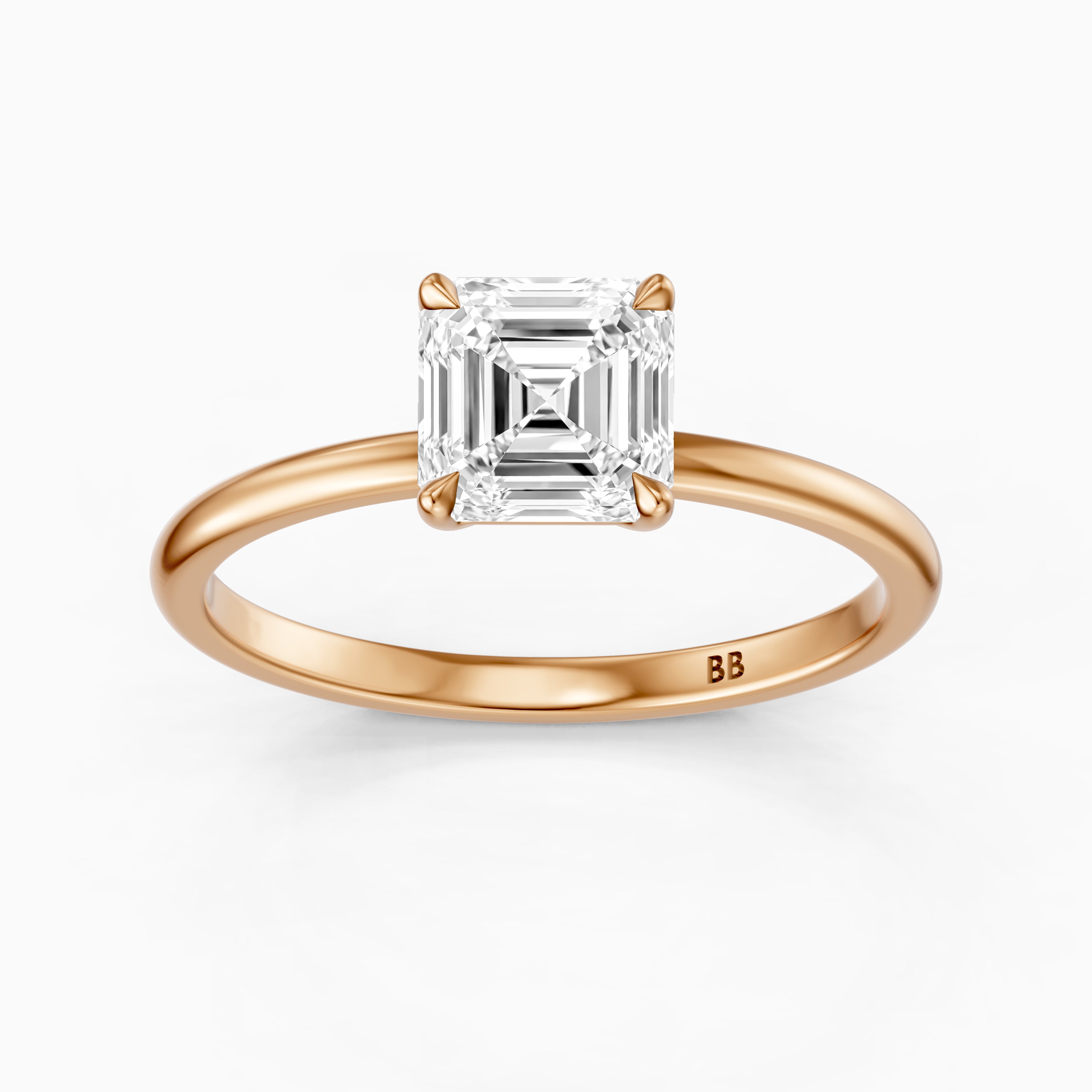 Halsey Asscher Cut Solitaire Moissanite Diamond Engagement Ring
