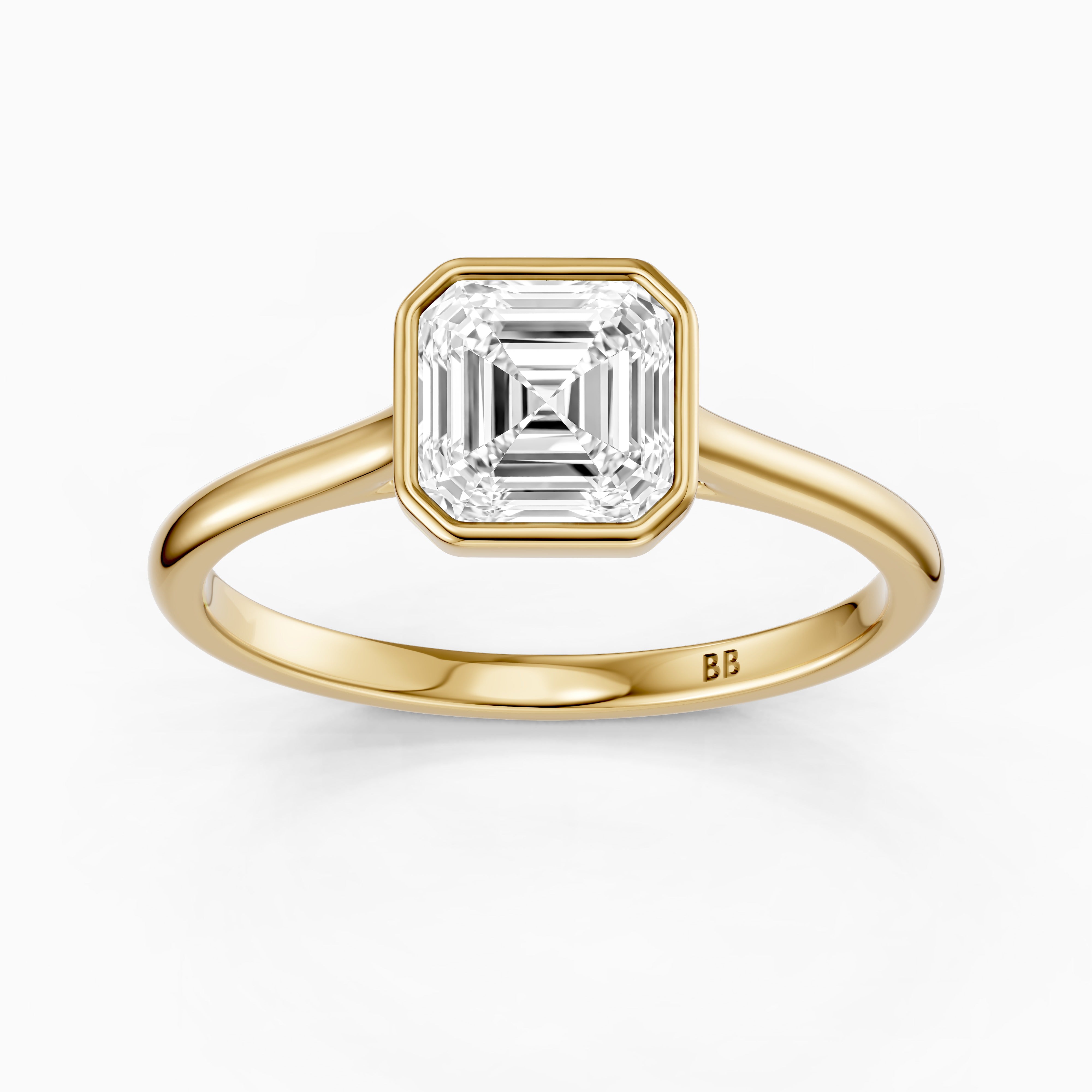 Elodia Asscher Cut Bezel Set Cathedral Style Moissanite Diamond Ring